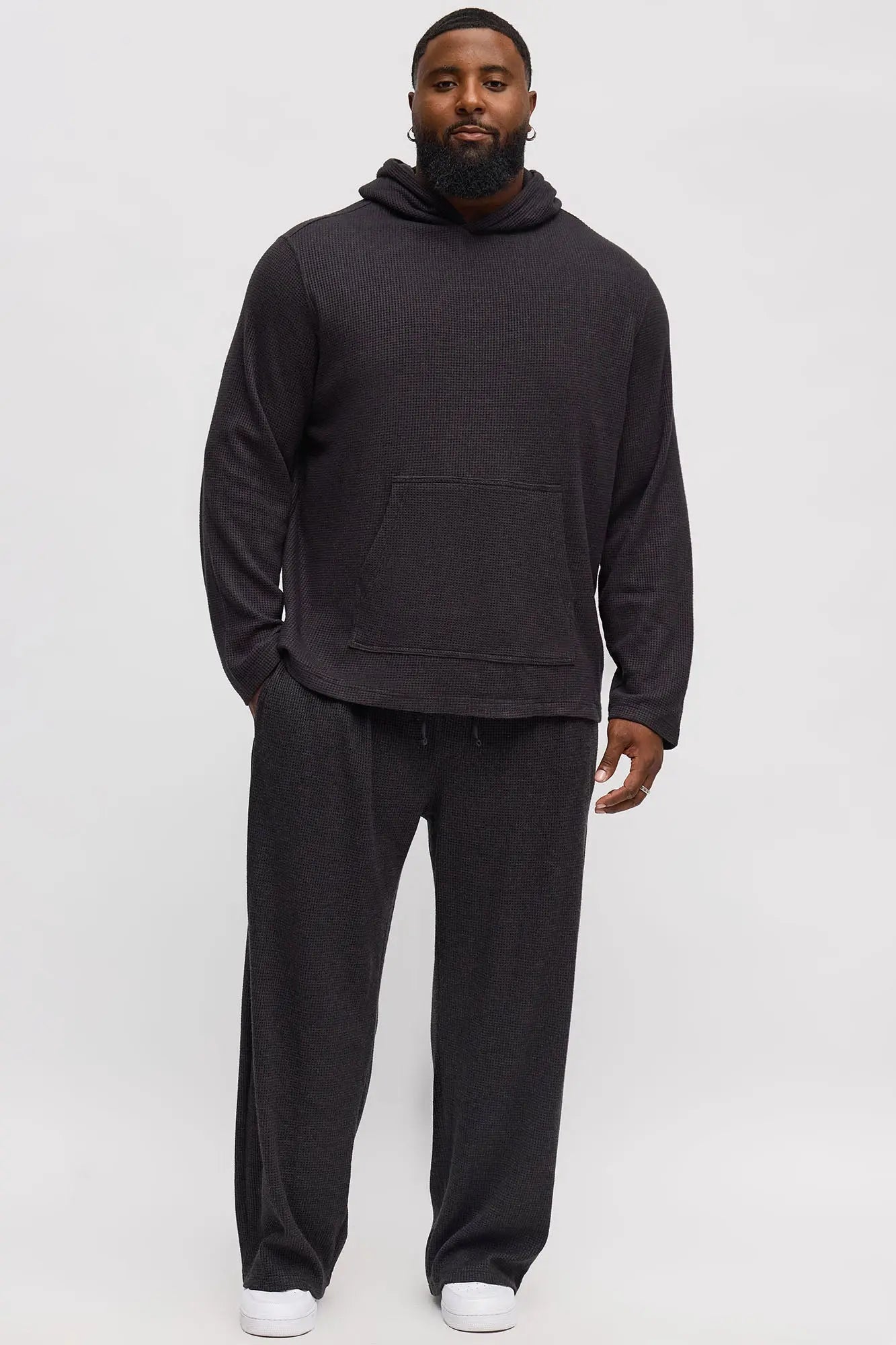 Cozy Waffle Textured Hoodie - Charcoal