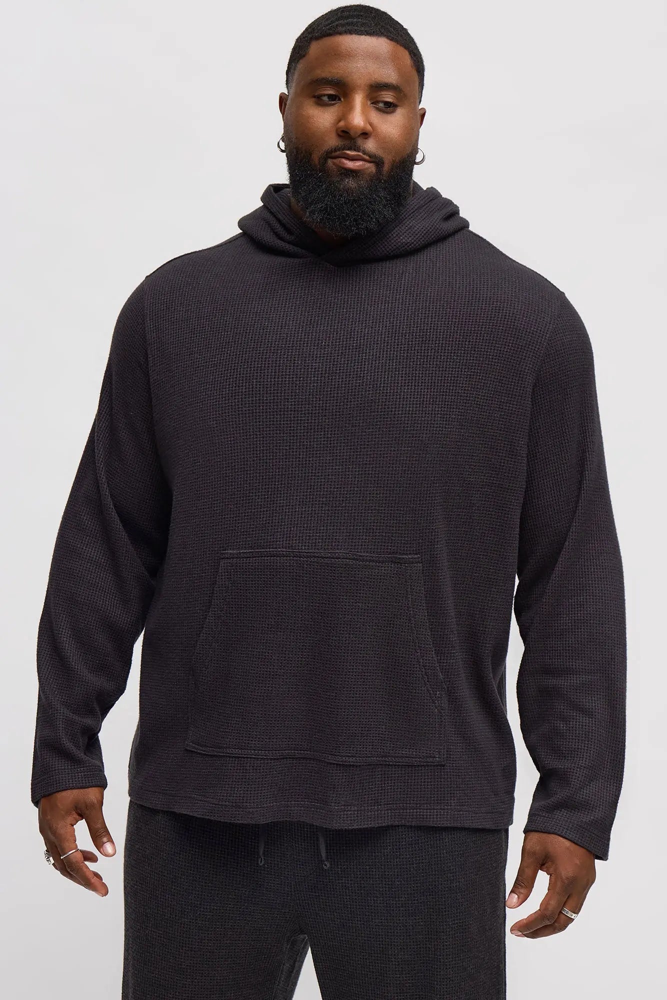 Cozy Waffle Textured Hoodie - Charcoal