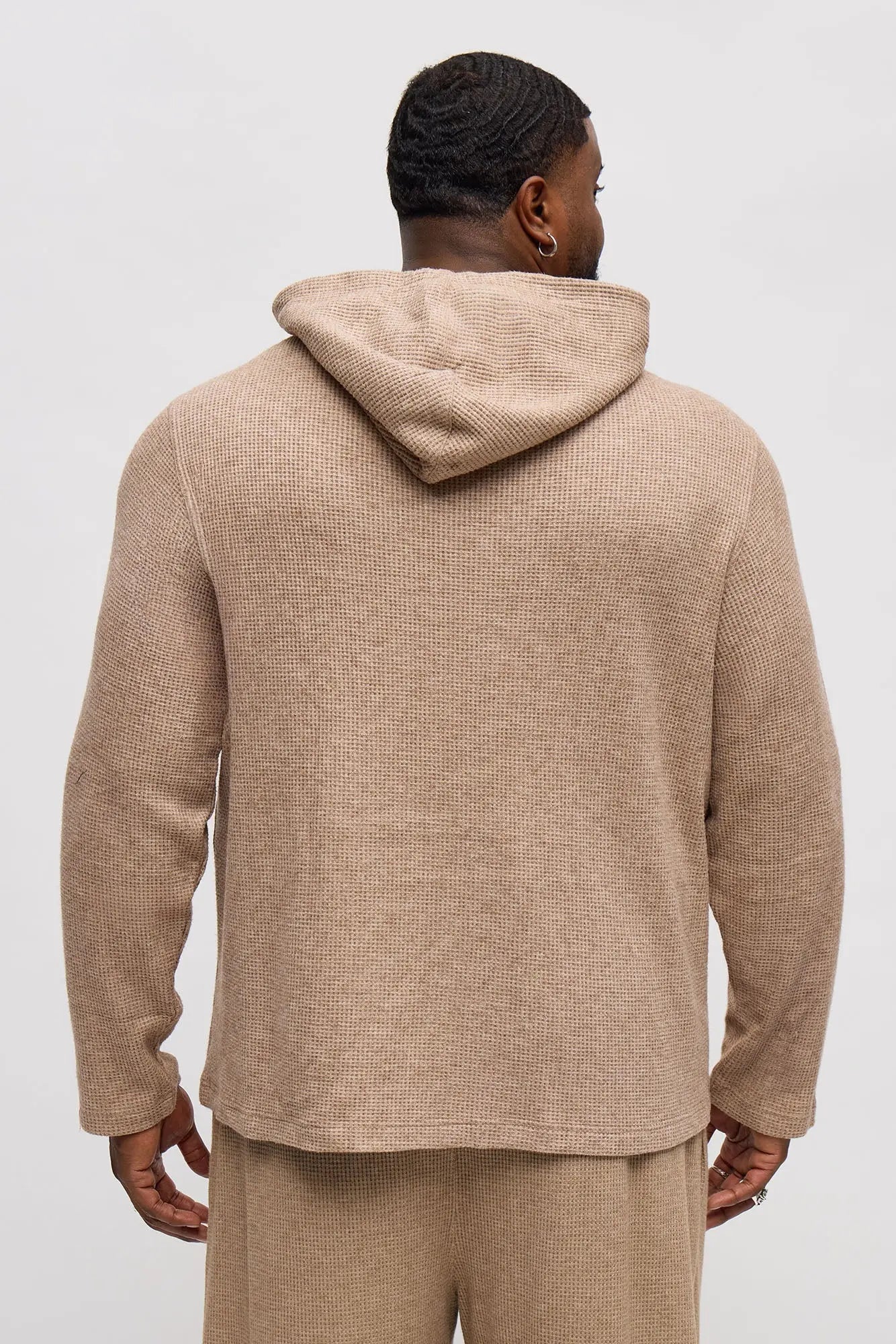 Cozy Waffle Textured Hoodie - Tan