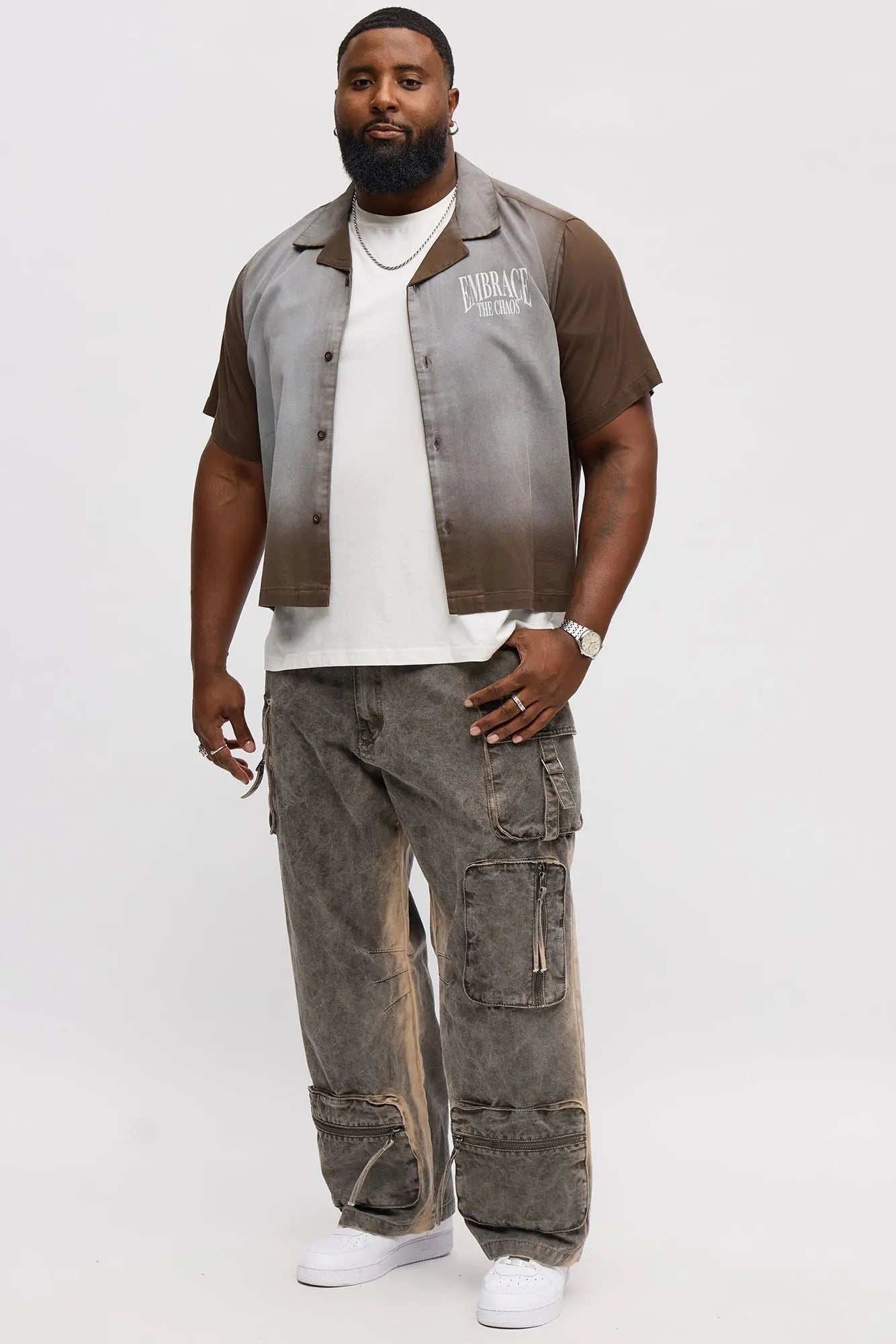 Embrace Washed Fabric Button Up - Brown