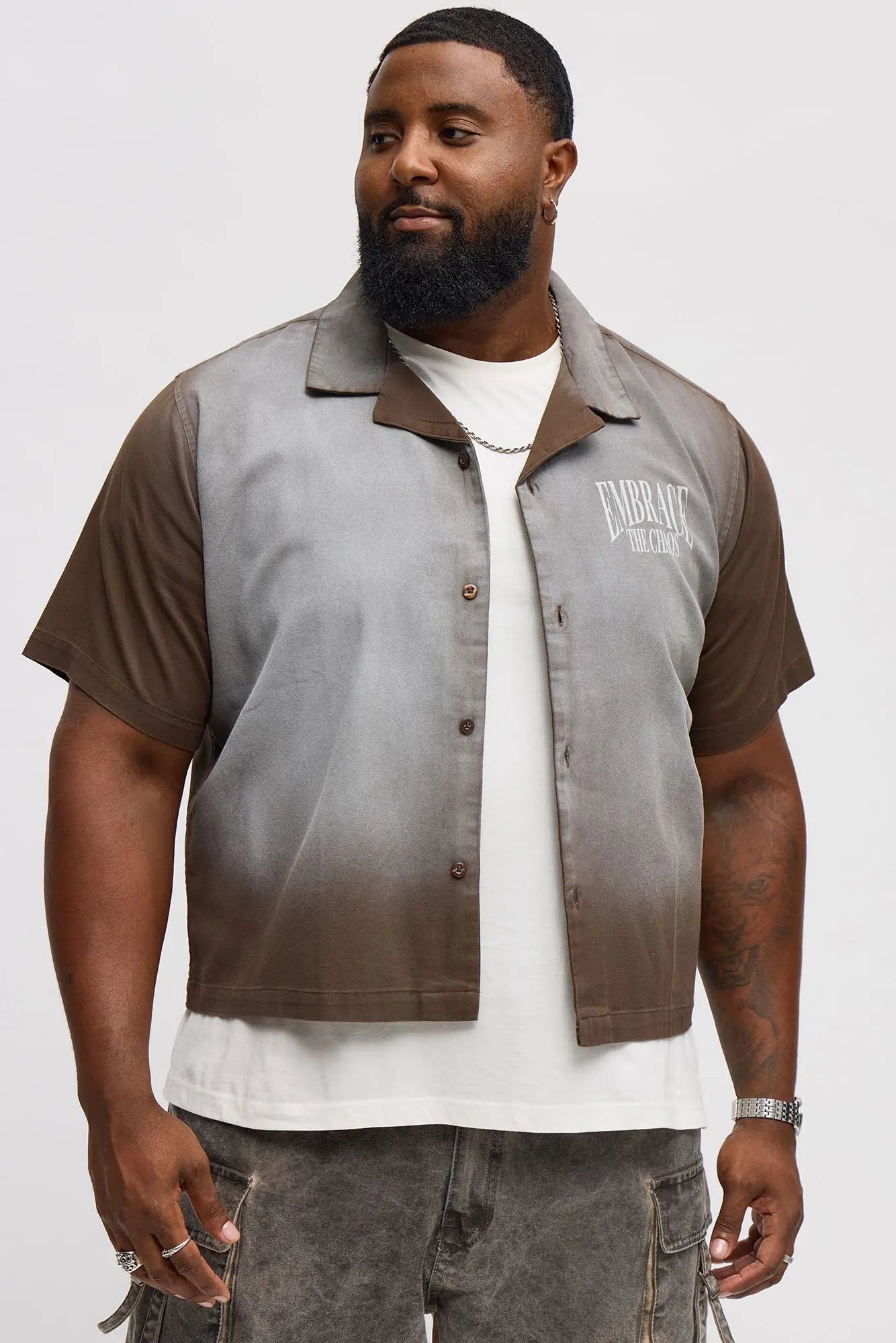 Embrace Washed Fabric Button Up - Brown