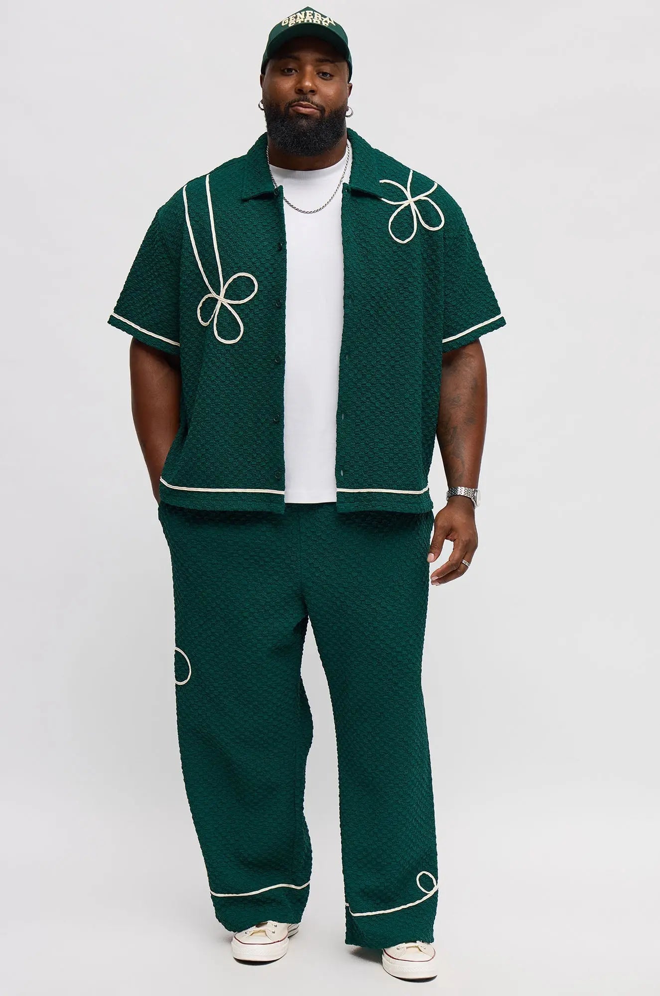Baggy Soho Weave Applique Textured Pant - Green