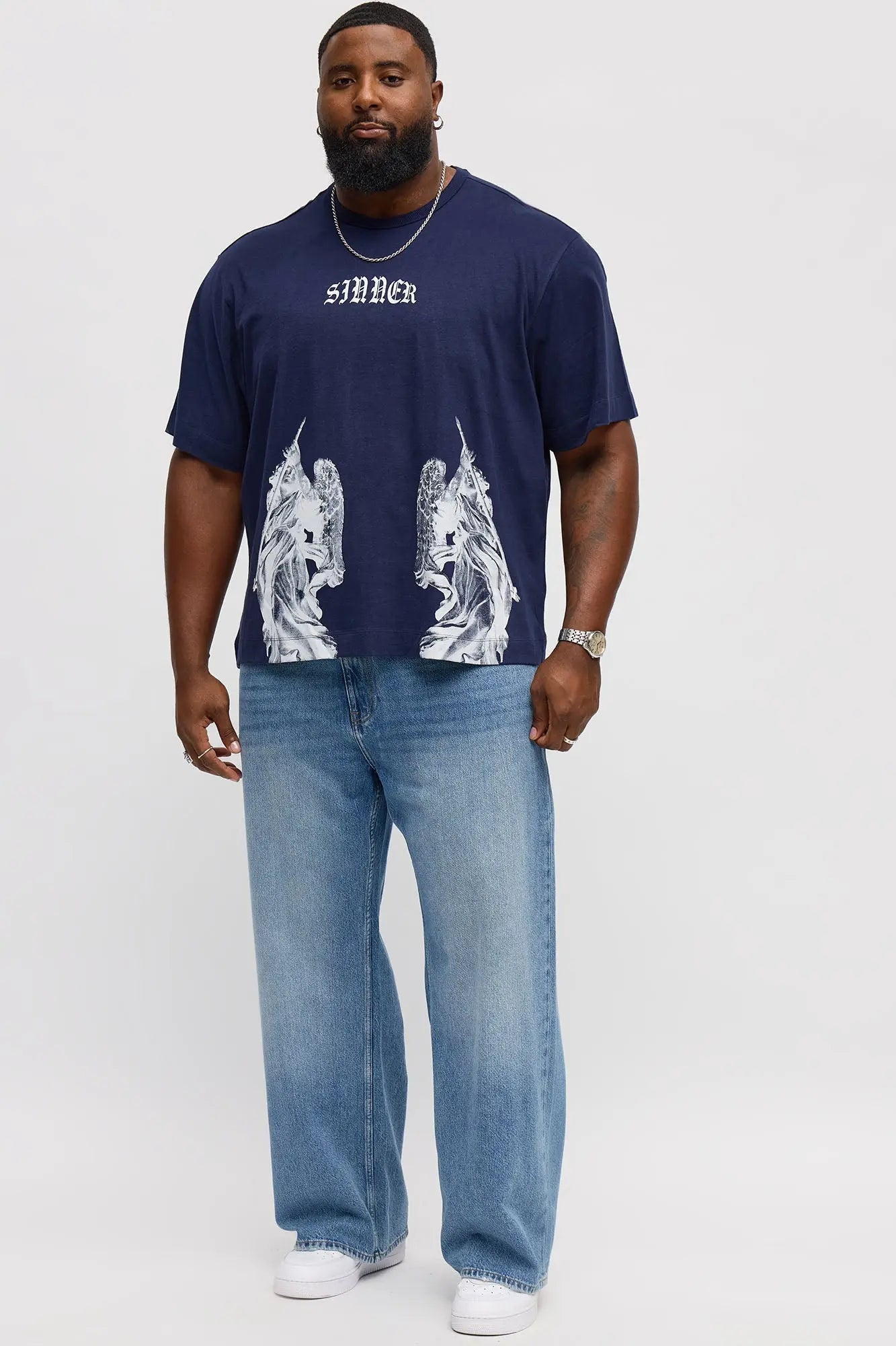 Sinner Front Back Tee - Navy