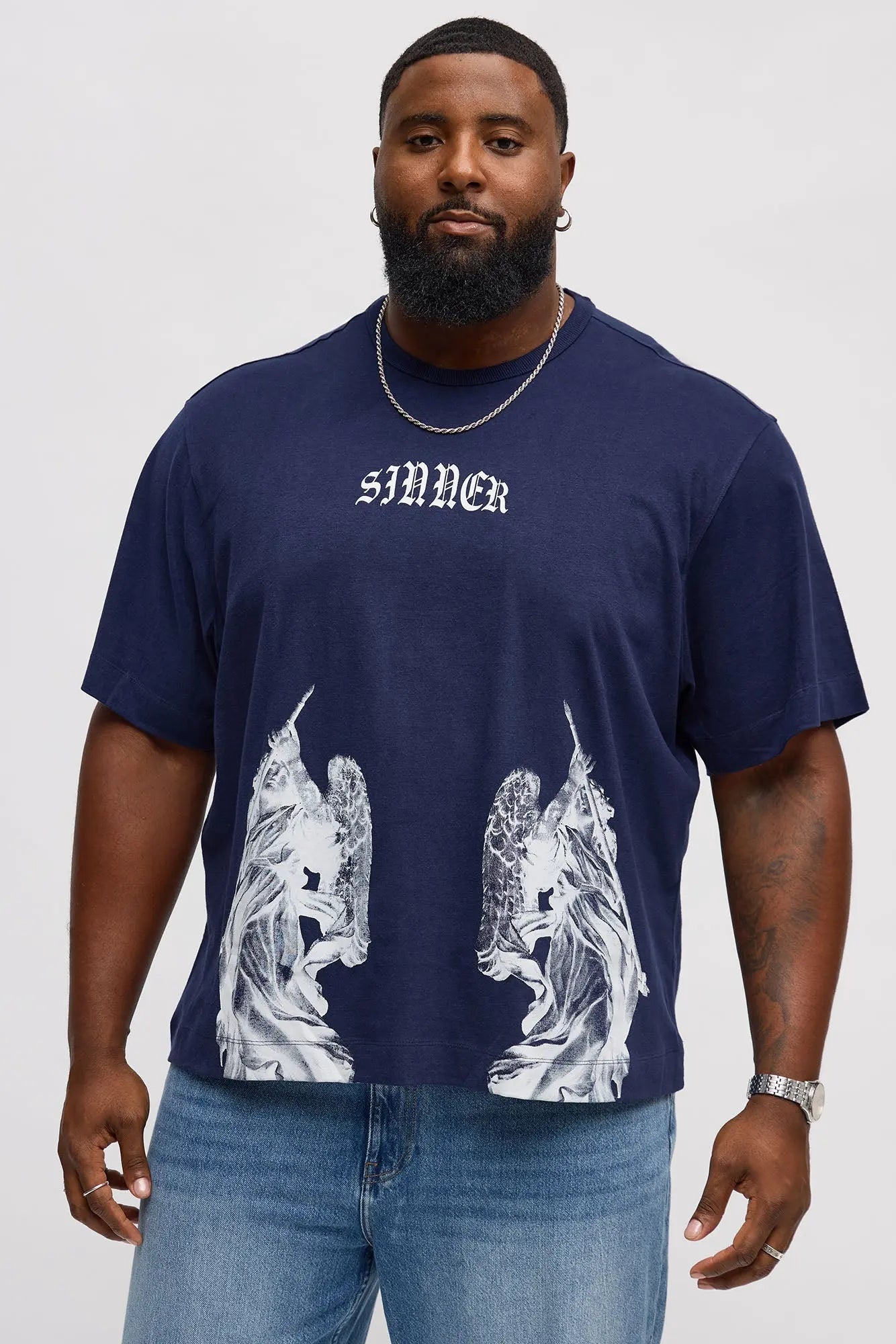 Sinner Front Back Tee - Navy