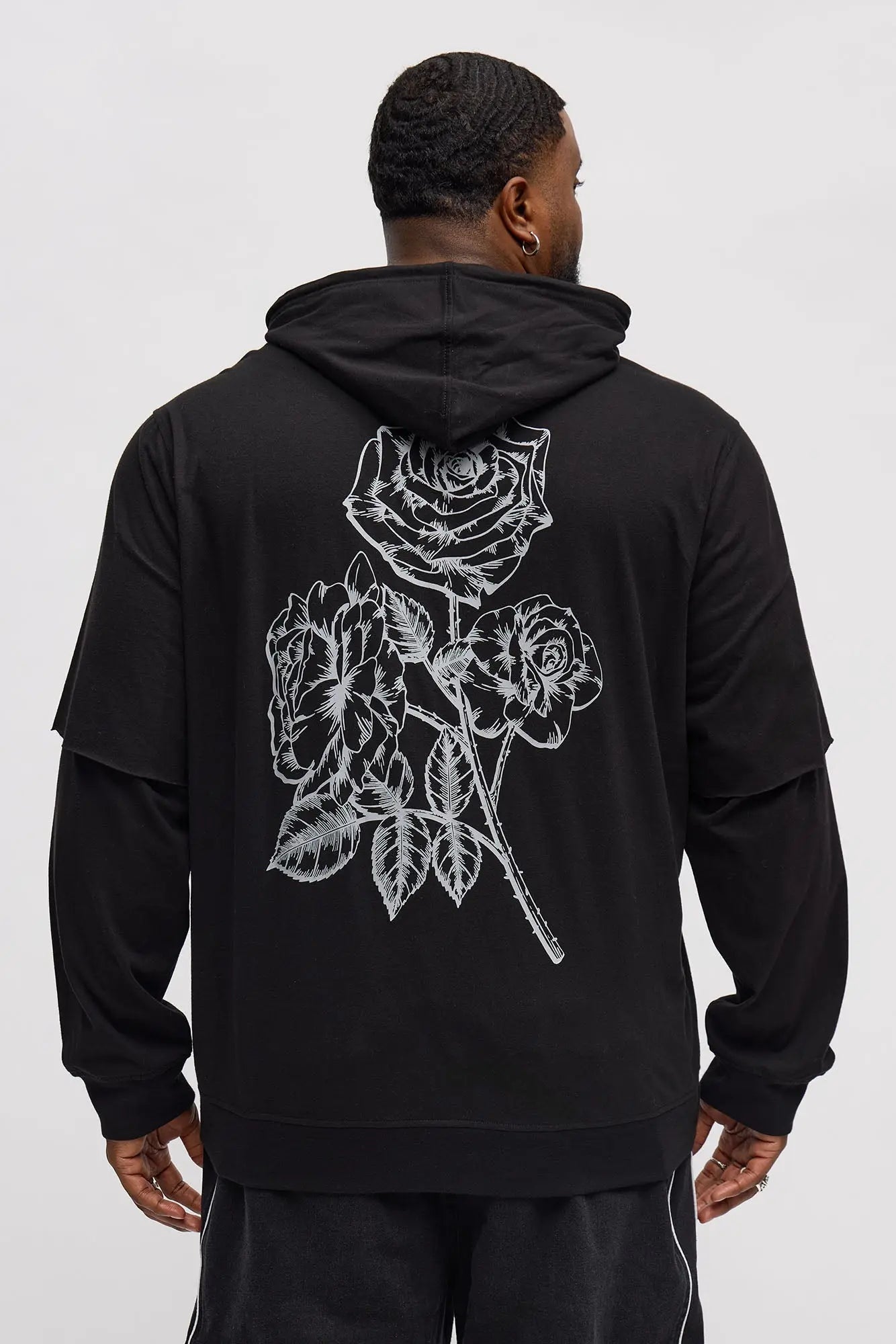 Graphic Hooded Twofer Shirt - Black
