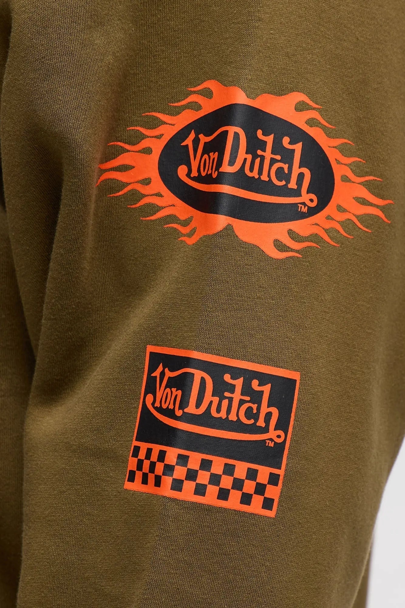 Von Dutch Fire Logo Oversized Hoodie - Olive