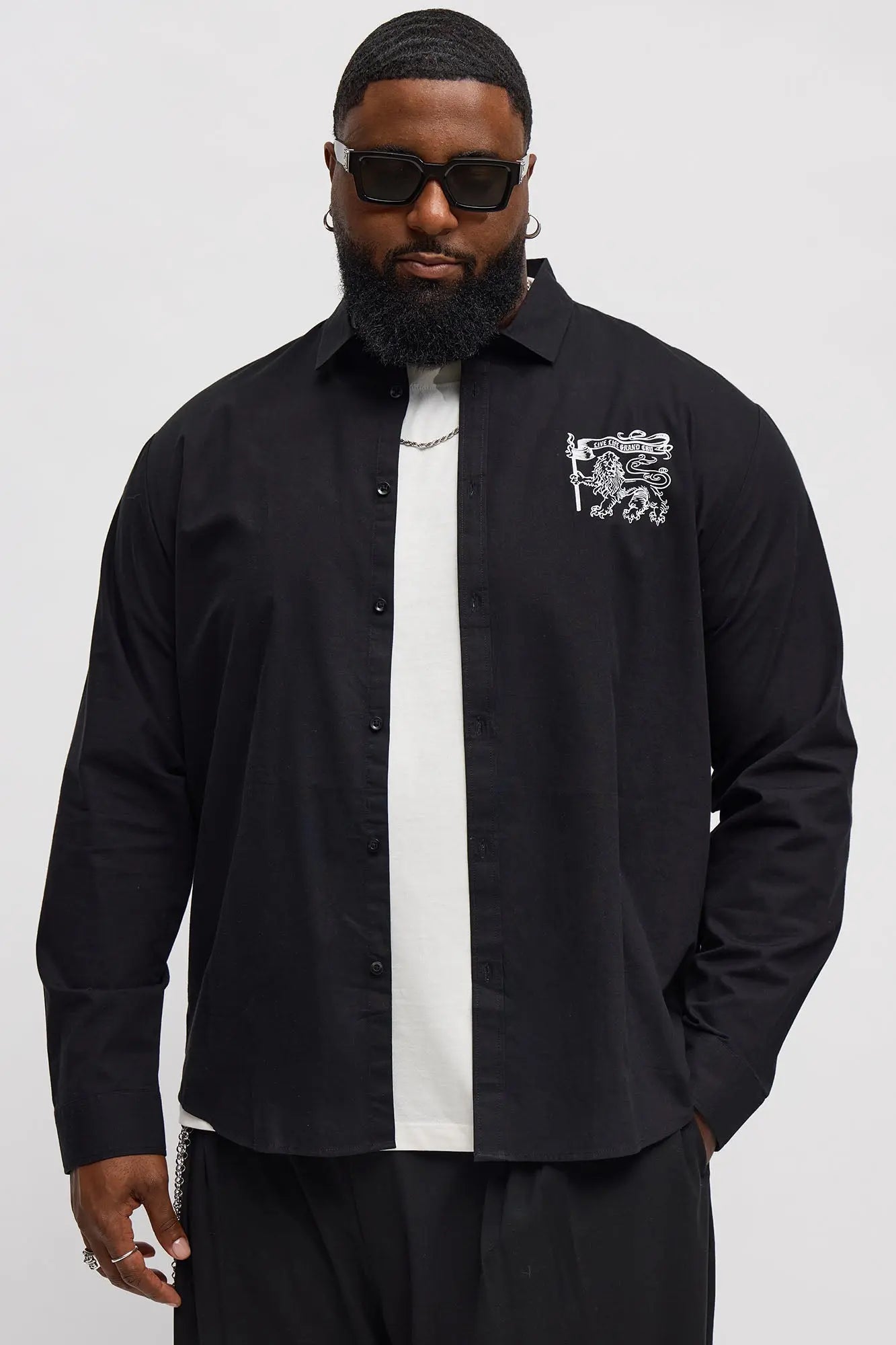 Grand Cut Long Sleeve Button Up Shirt - Black