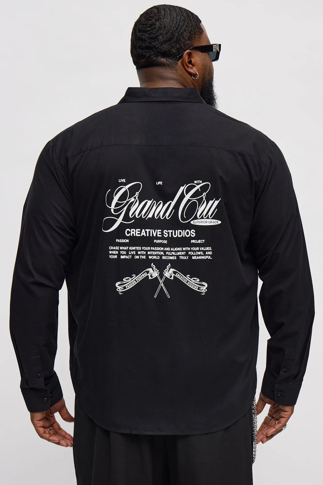 Grand Cut Long Sleeve Button Up Shirt - Black