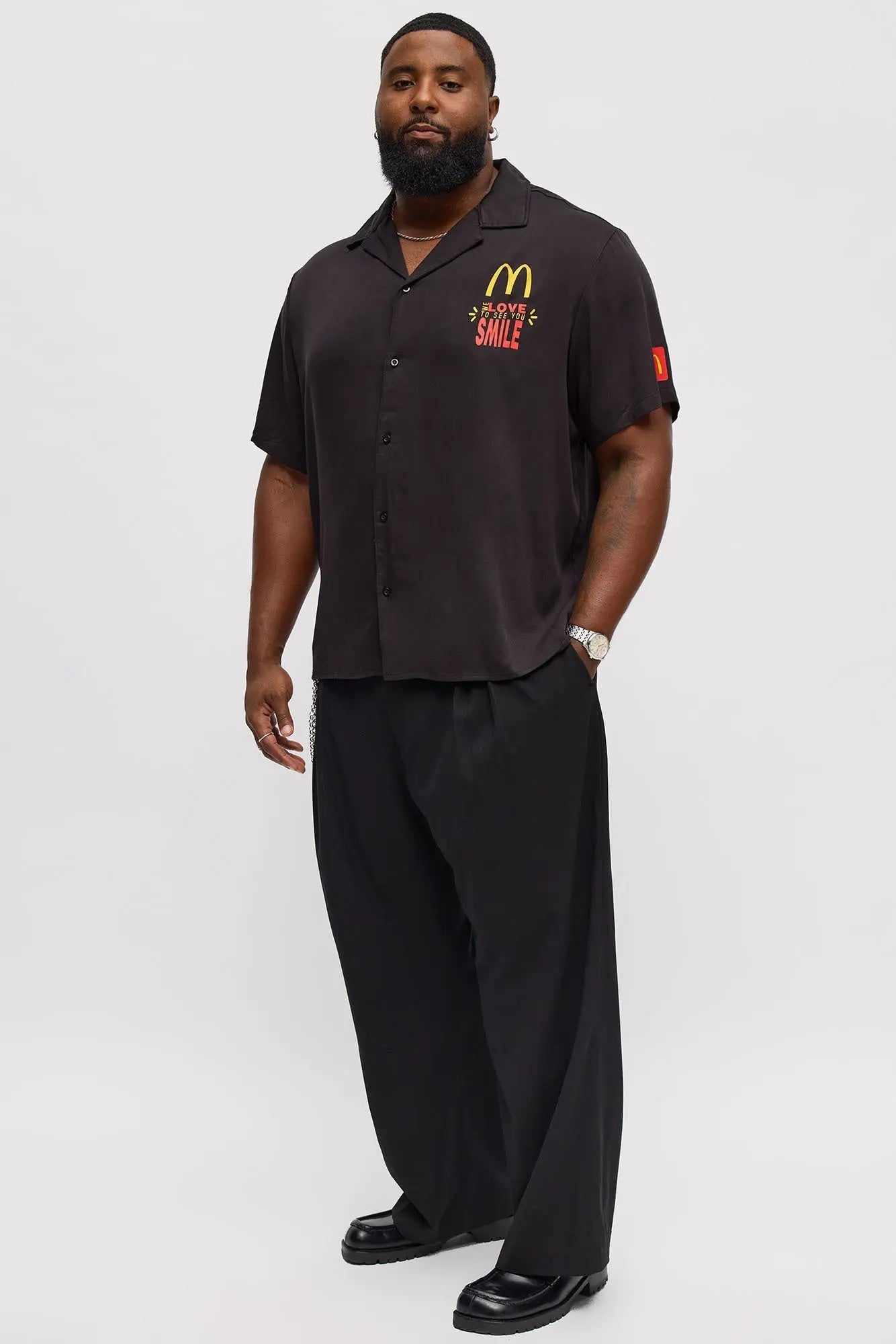 McDonalds Closed Collar Button Up Shirt - Black
