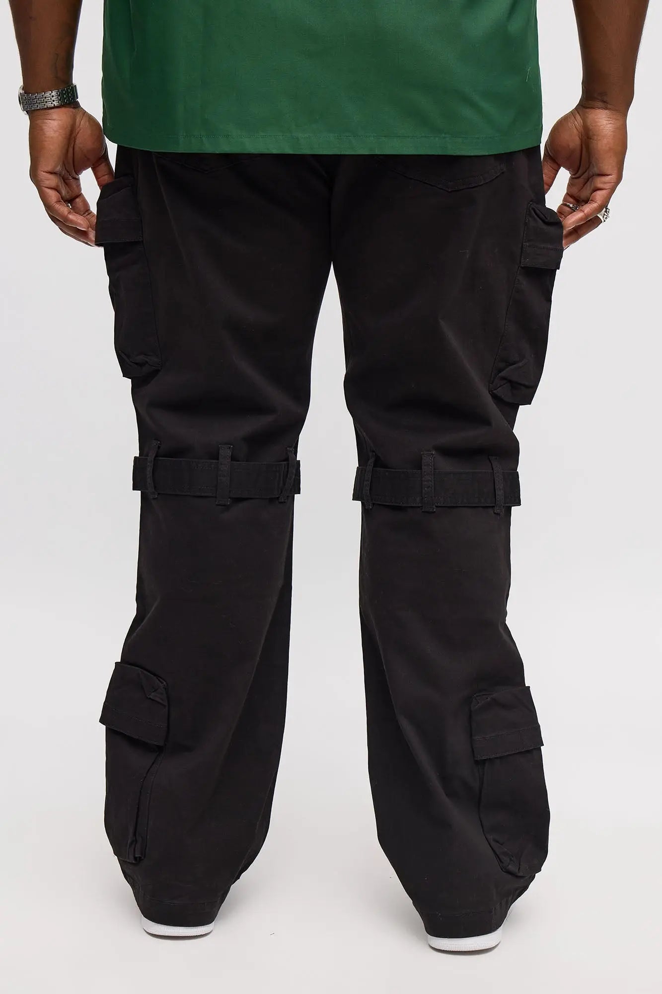 Stacked Slim Flare Knee Strap Cargo Pant - Black