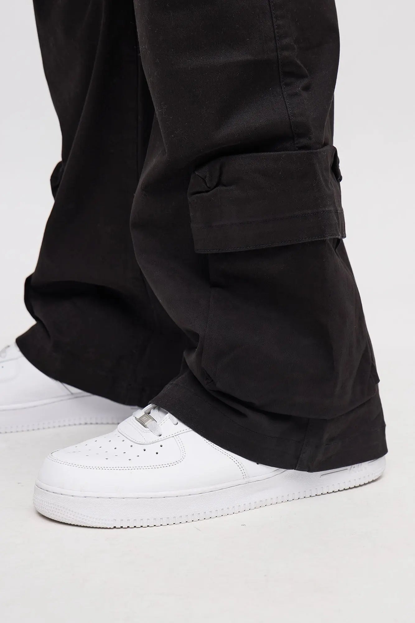 Stacked Slim Flare Knee Strap Cargo Pant - Black