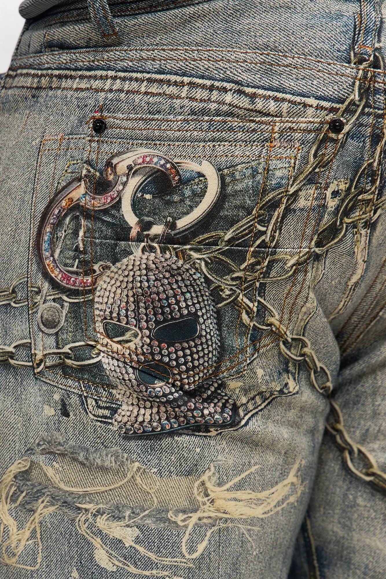 Baggy Got Them Chains On Me Printed Jean - Medium Wash