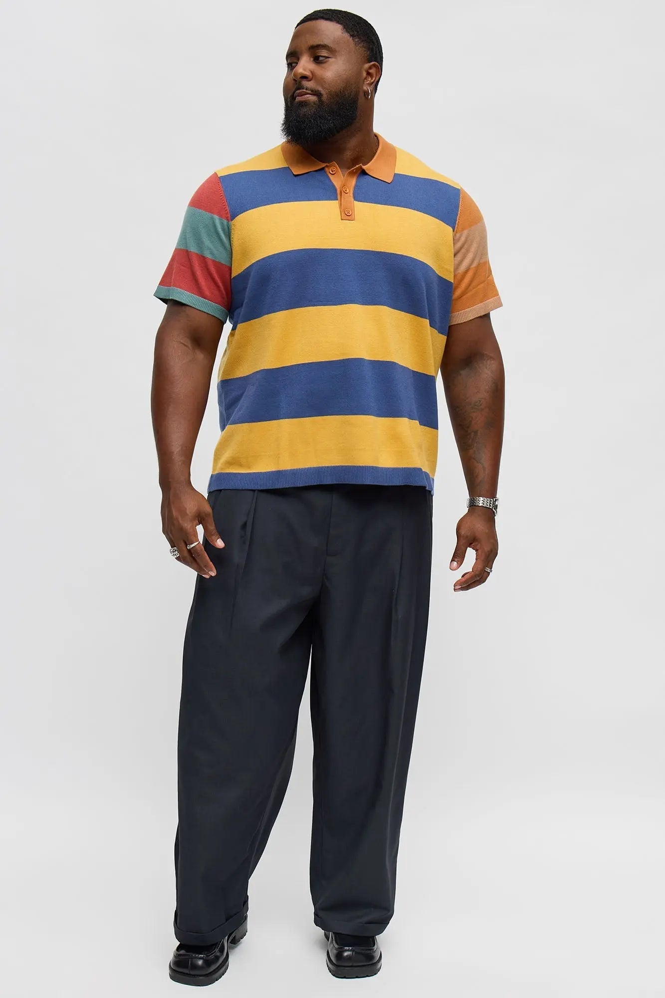 Relaxed Multi Color Dreamer Knitted Polo - Mustard/combo