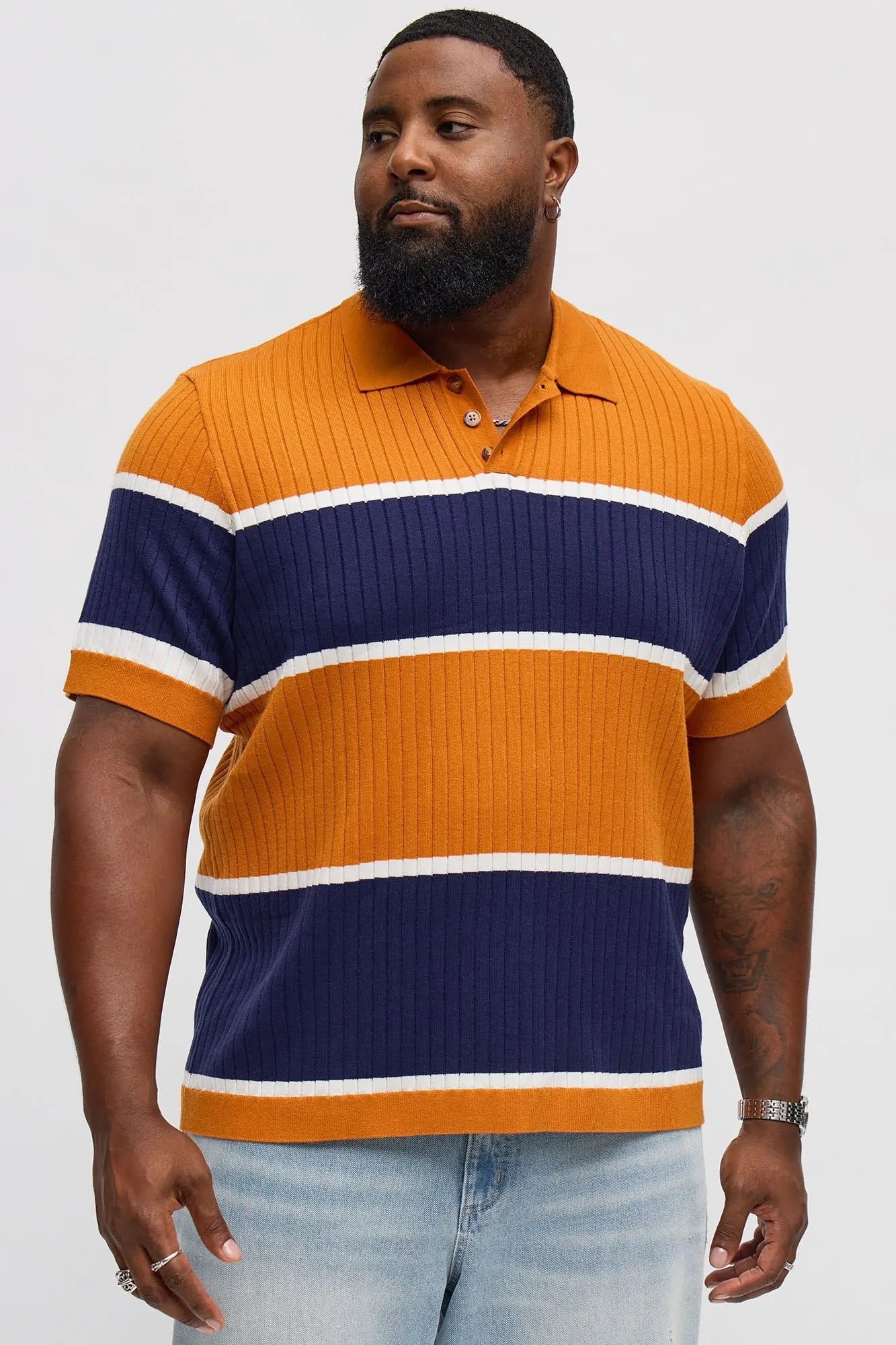 Belmont Ribbed Polo Shirt - Orange/combo