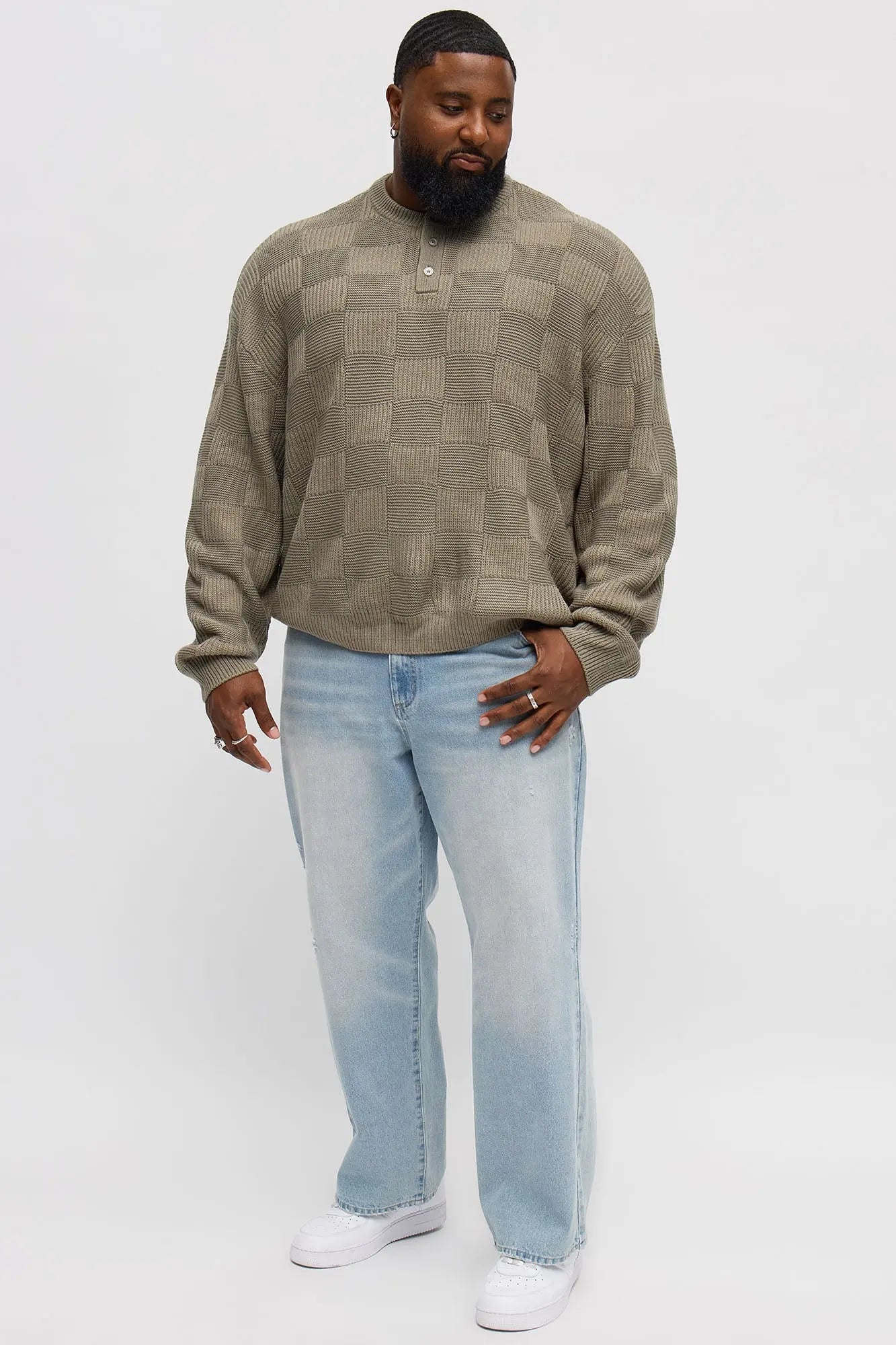 Cropped Hearth And Hem 3 Button Sweater - Green