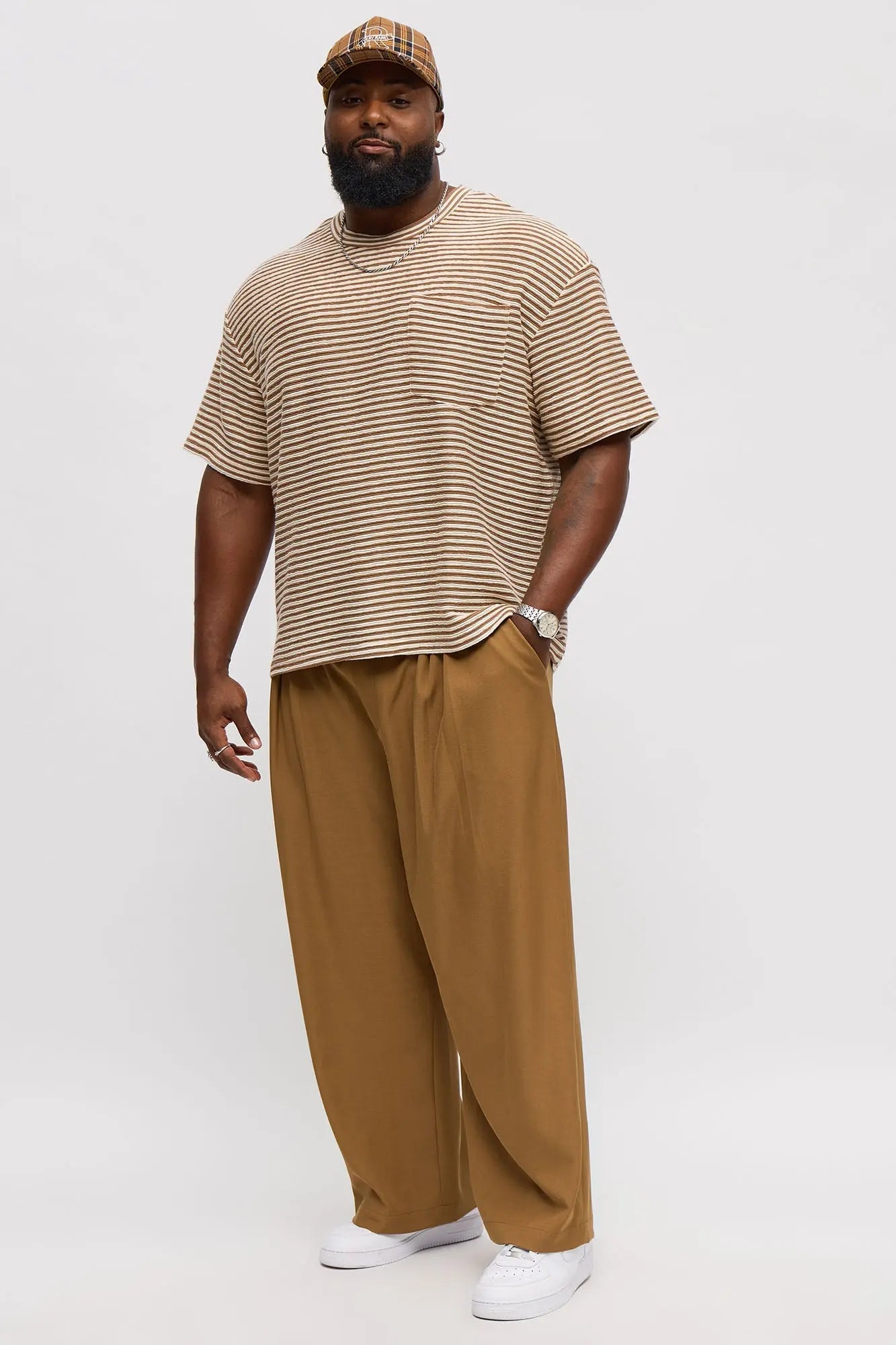 Rib Textured Stripe Relaxed Tee - Brown Combo