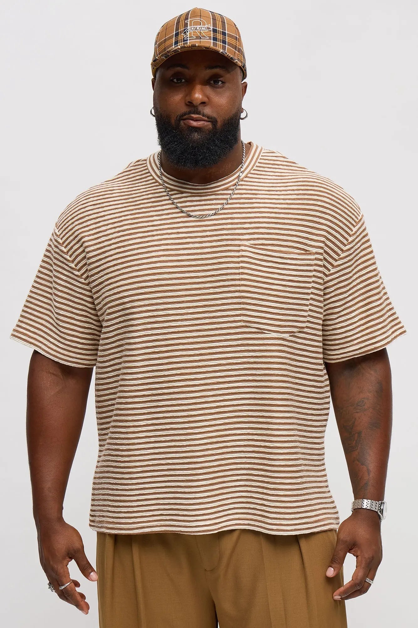 Rib Textured Stripe Relaxed Tee - Brown Combo