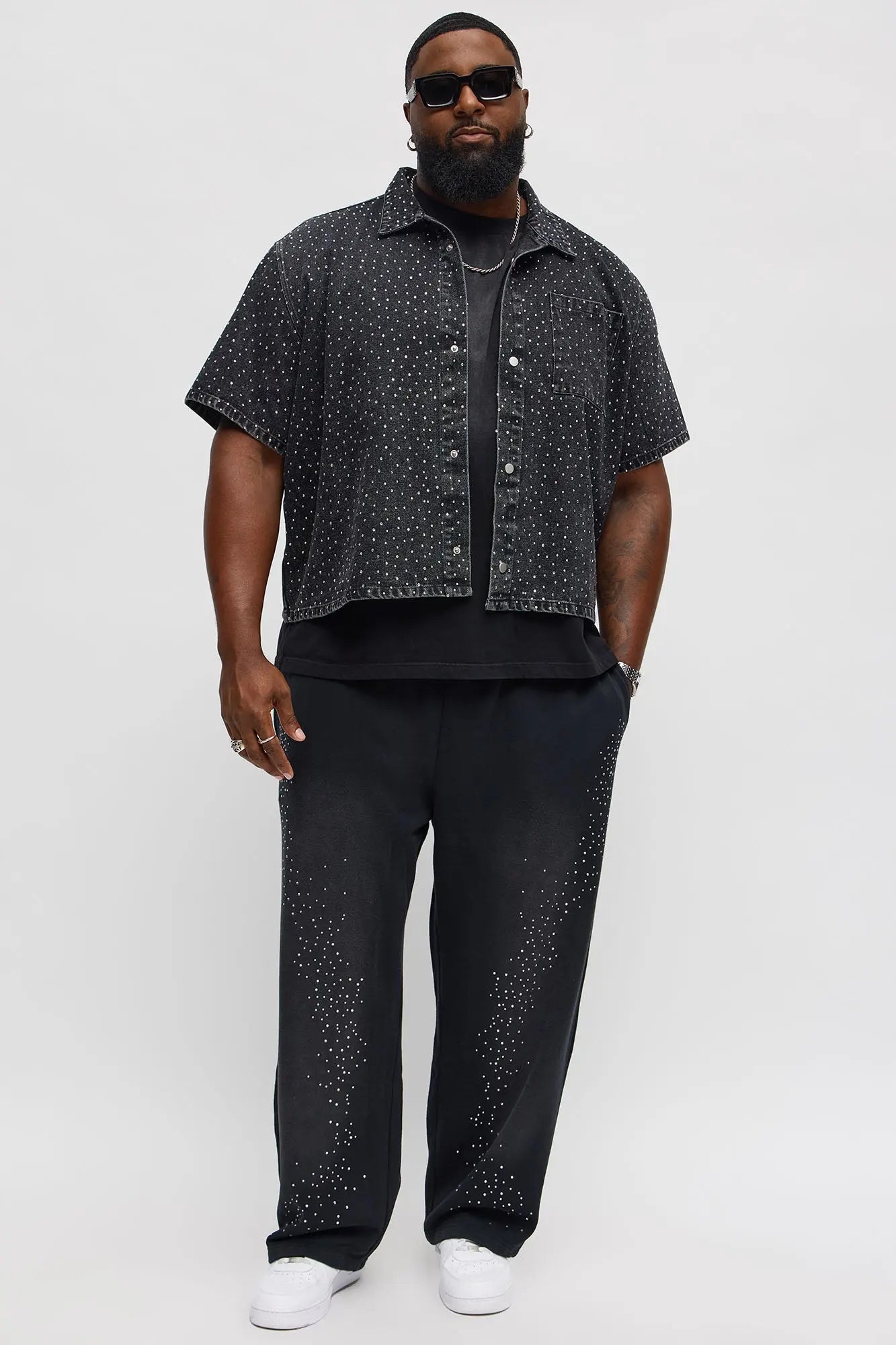 Straight Cowboy Rhinestone Sweatpants - Black Wash