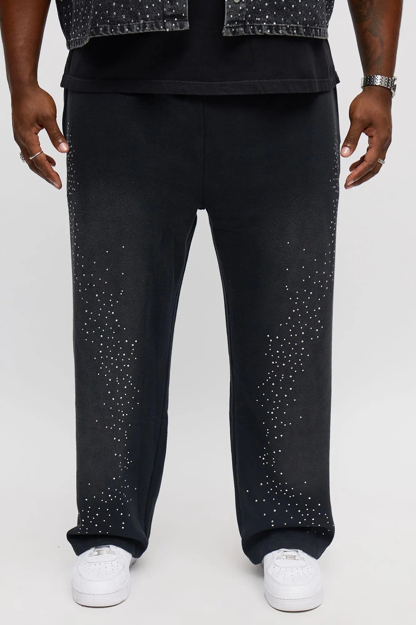 Straight Cowboy Rhinestone Sweatpants - Black Wash