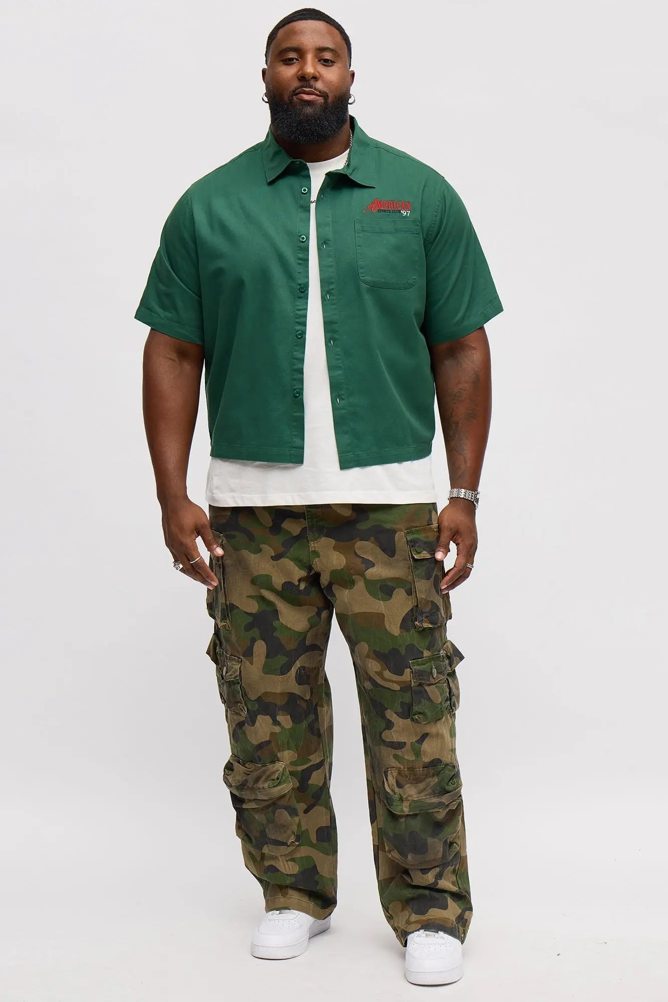 Cropped American Sports Club Mechanic Button Up Shirt - Green