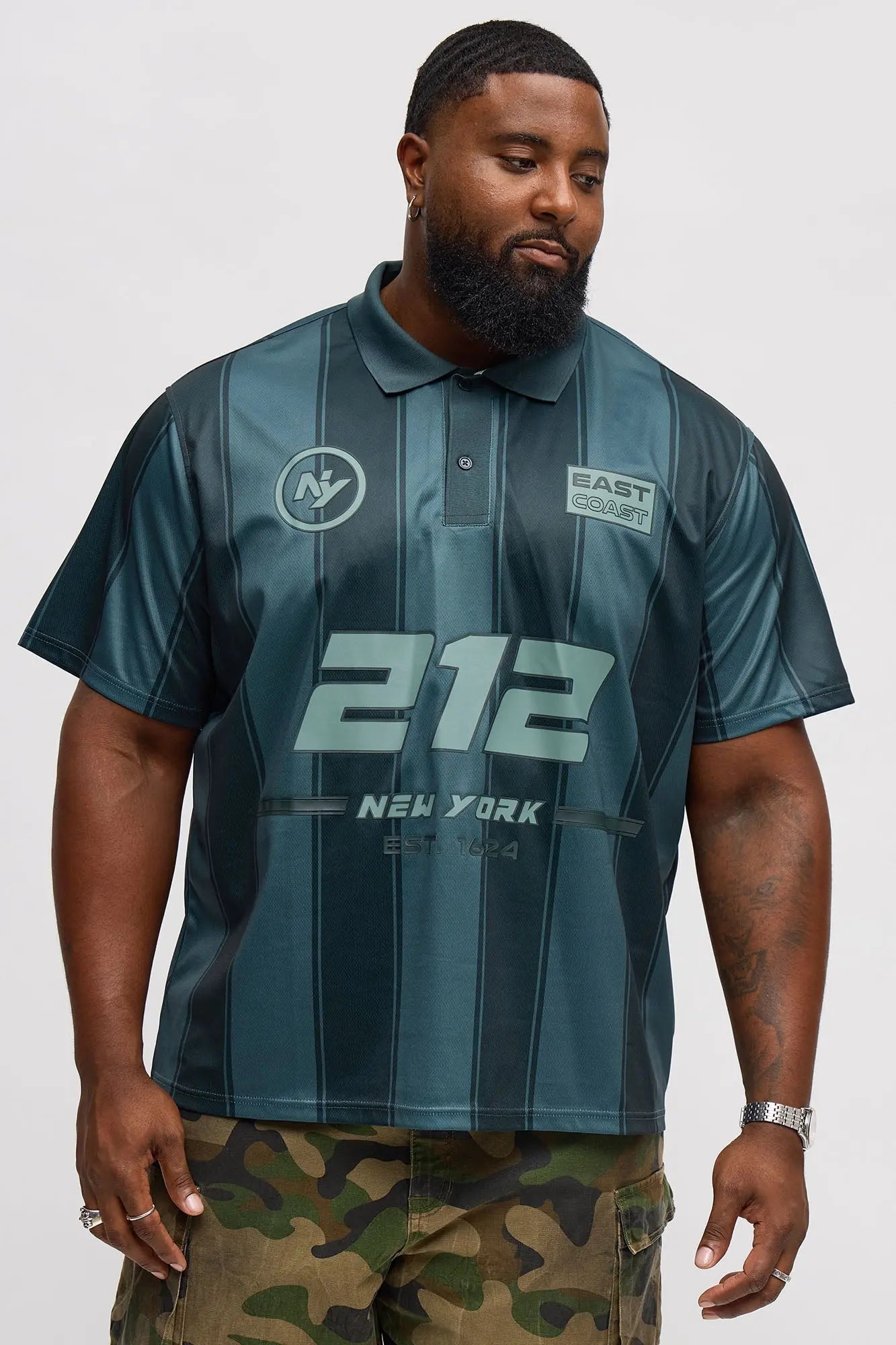 212 NY Striped Polo Top - Black/White