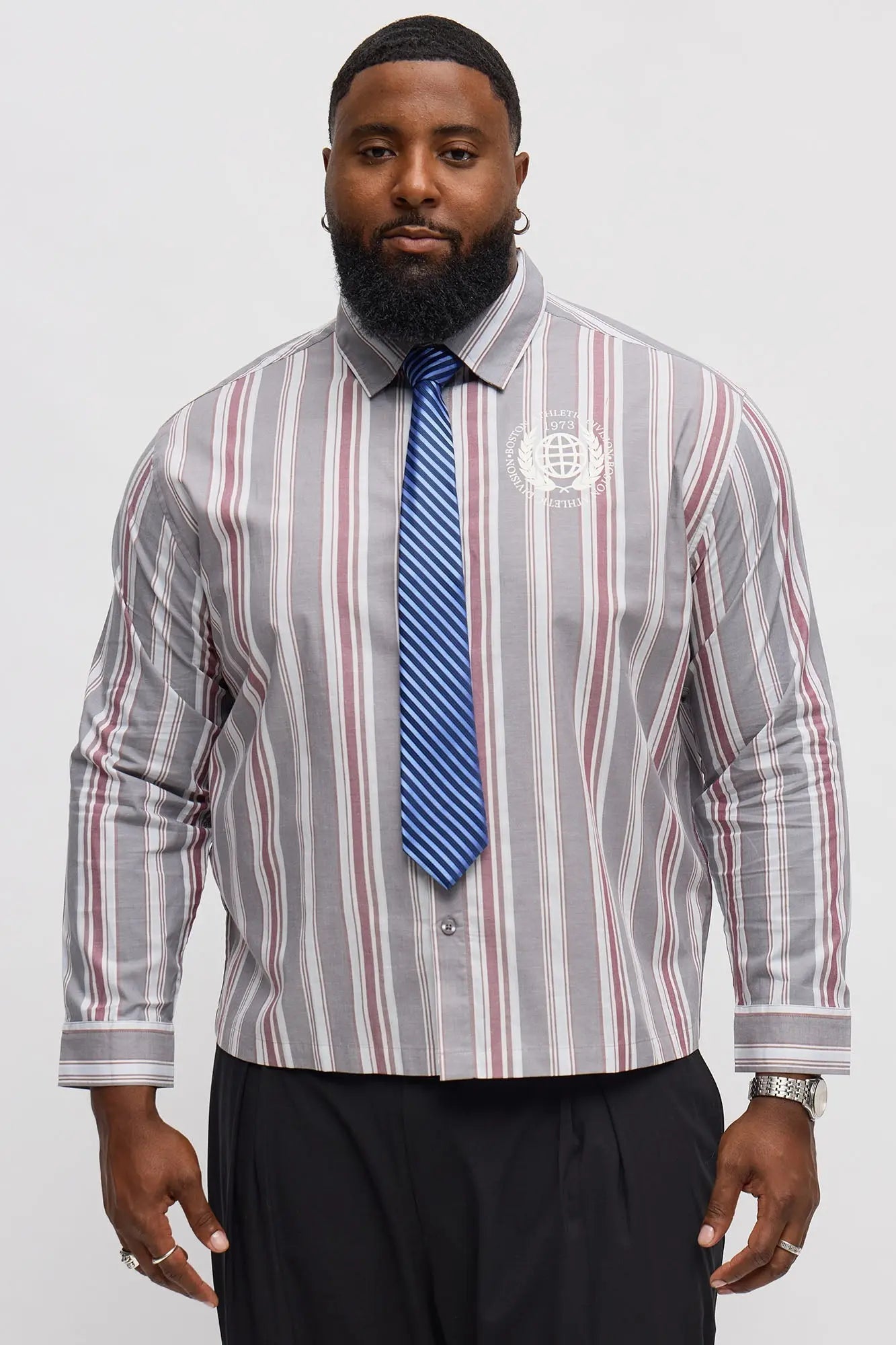 Athletic Division Long Sleeve Shirt With Tie - Grey/combo