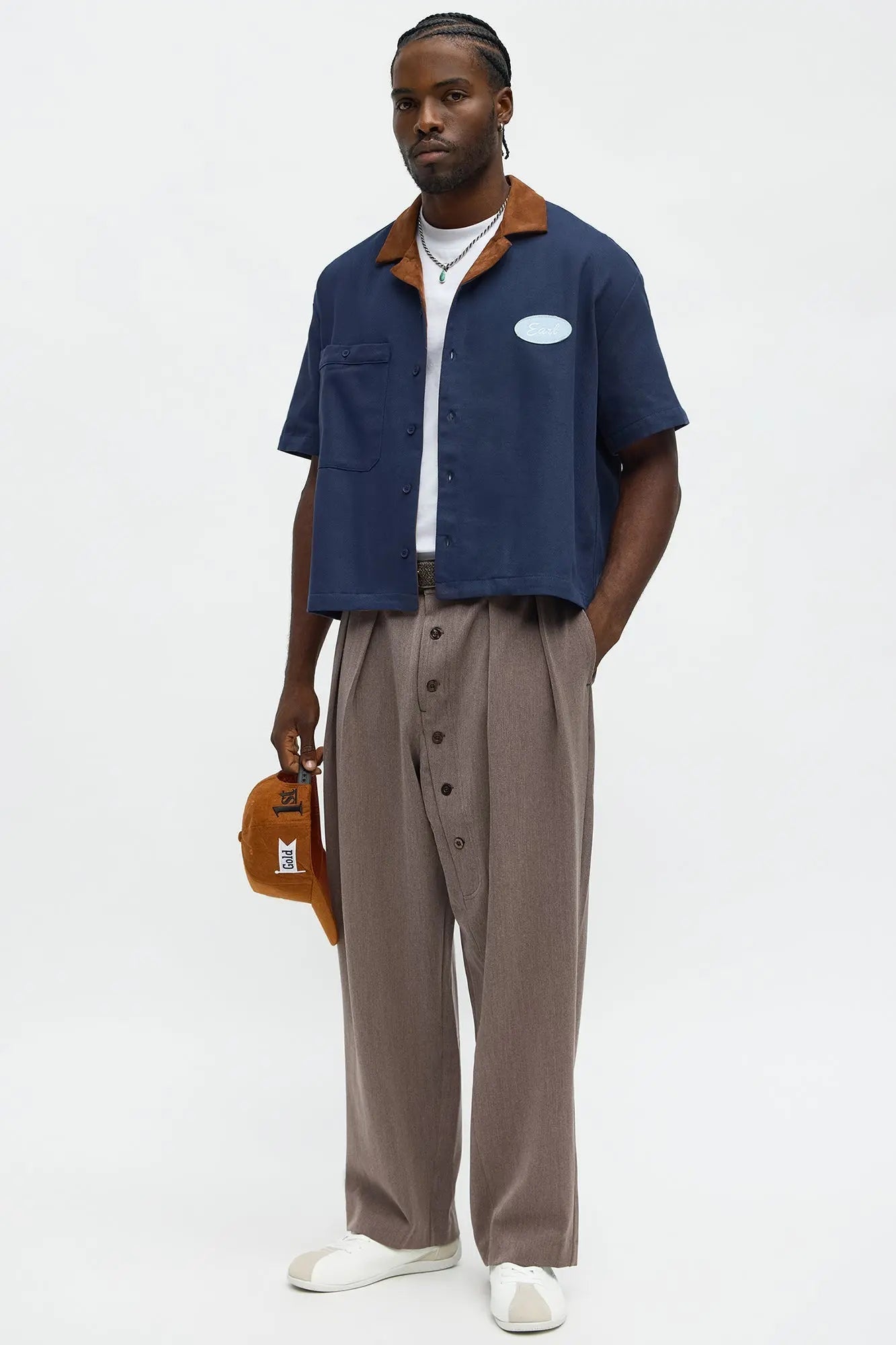 Baggy Upper East Side Asymmetrical Button Trouser - Brown