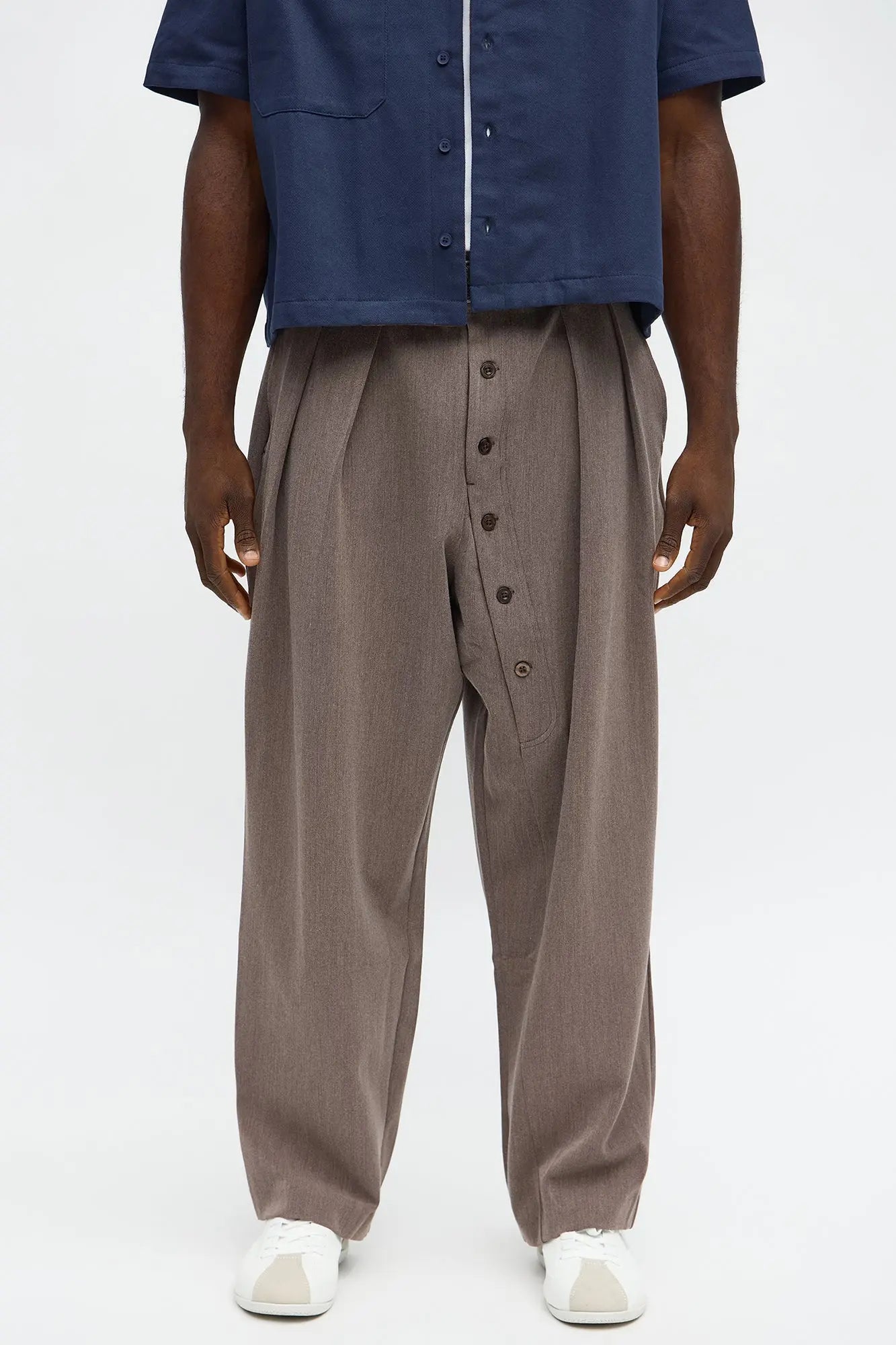 Baggy Upper East Side Asymmetrical Button Trouser - Brown