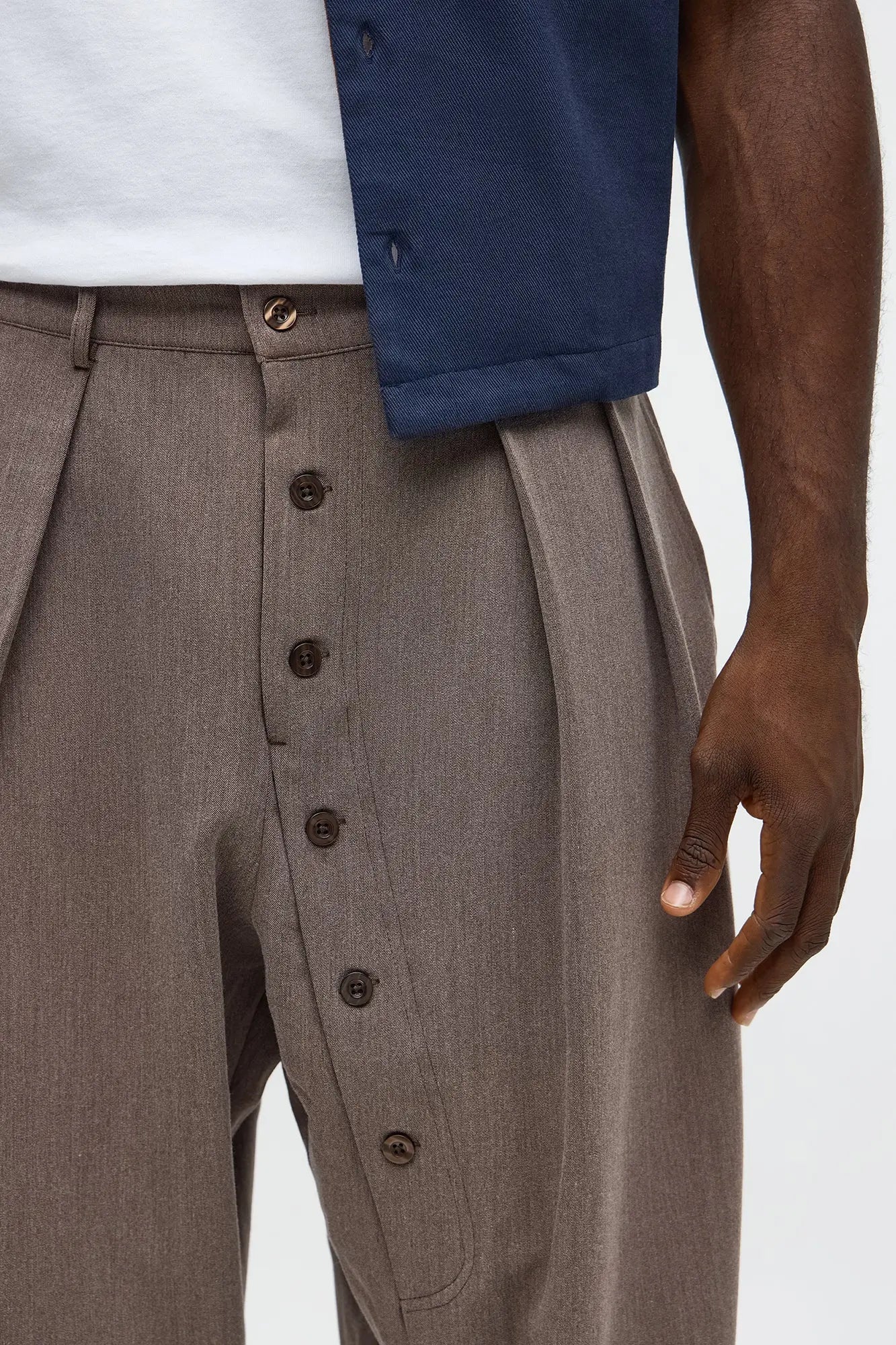 Baggy Upper East Side Asymmetrical Button Trouser - Brown