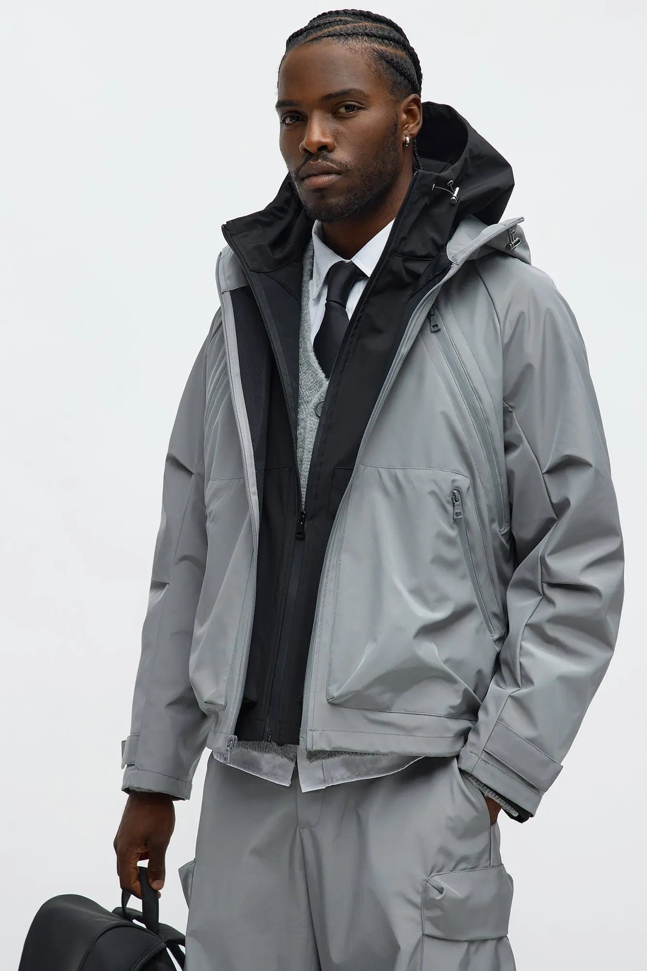 Relaxed Peak Hooded Tech Zip Jacket - Grey