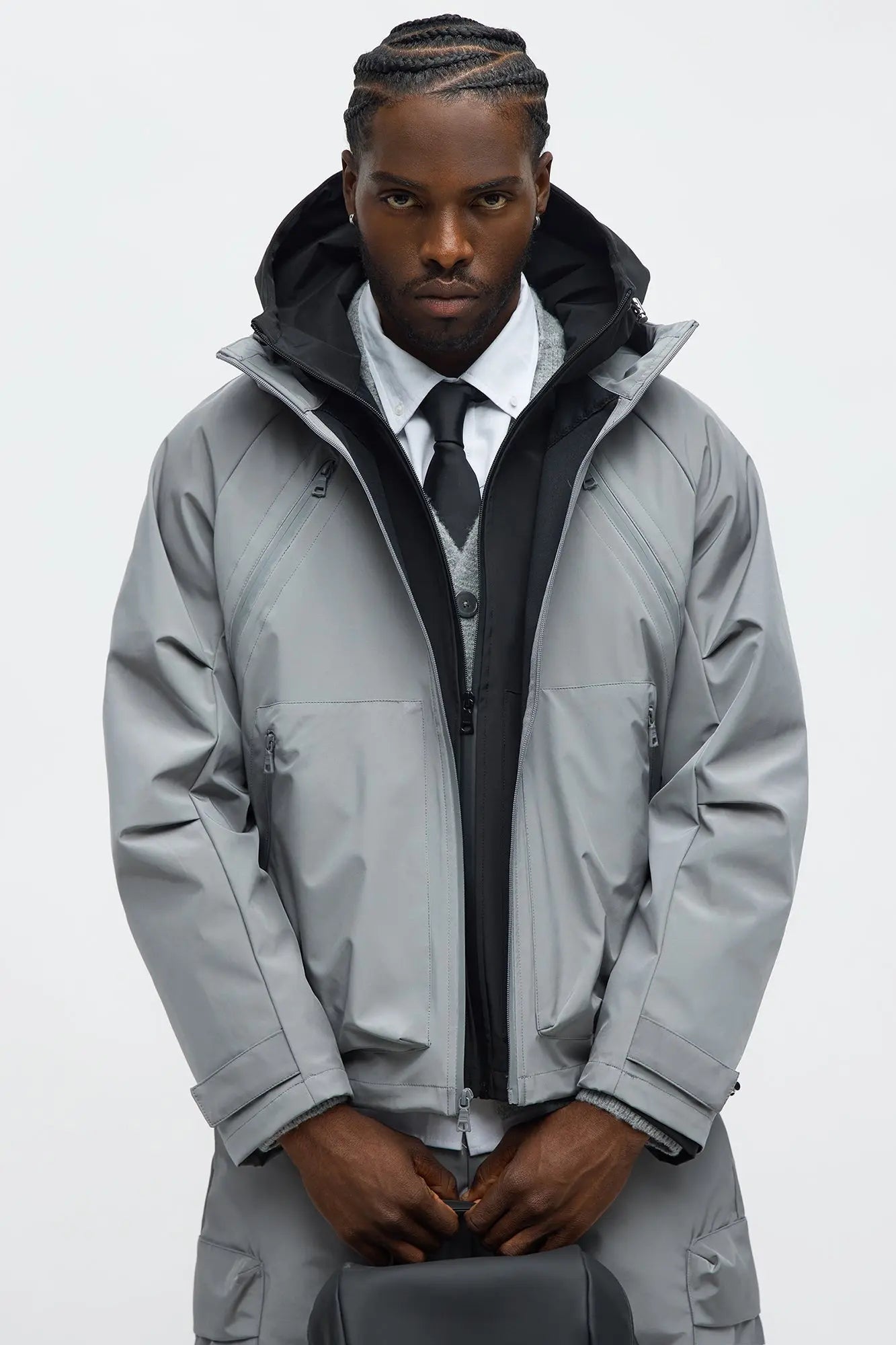 Relaxed Peak Hooded Tech Zip Jacket - Grey