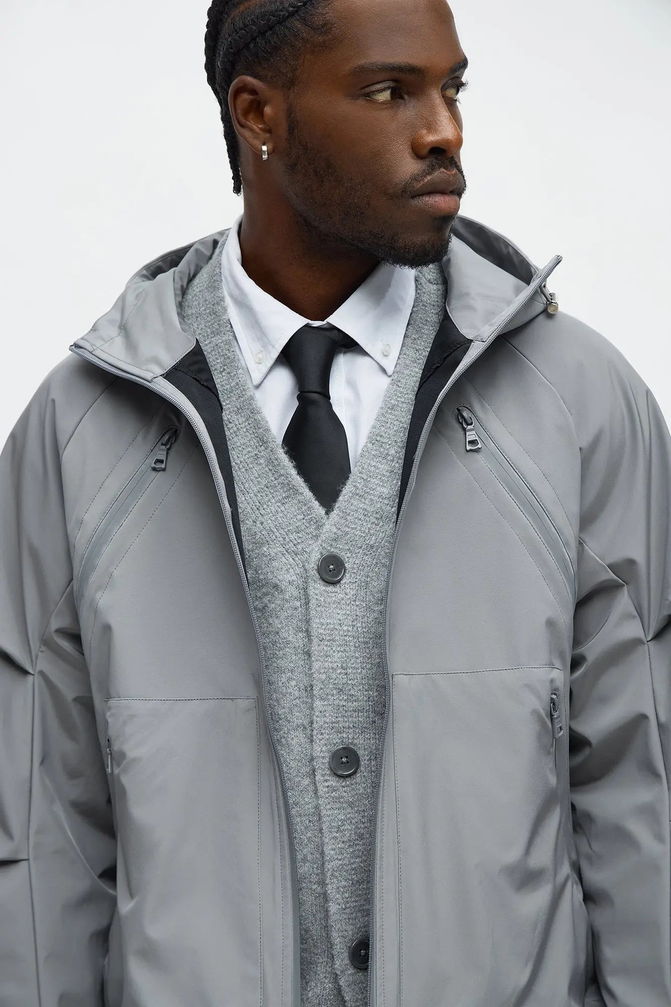 Relaxed Peak Hooded Tech Zip Jacket - Grey