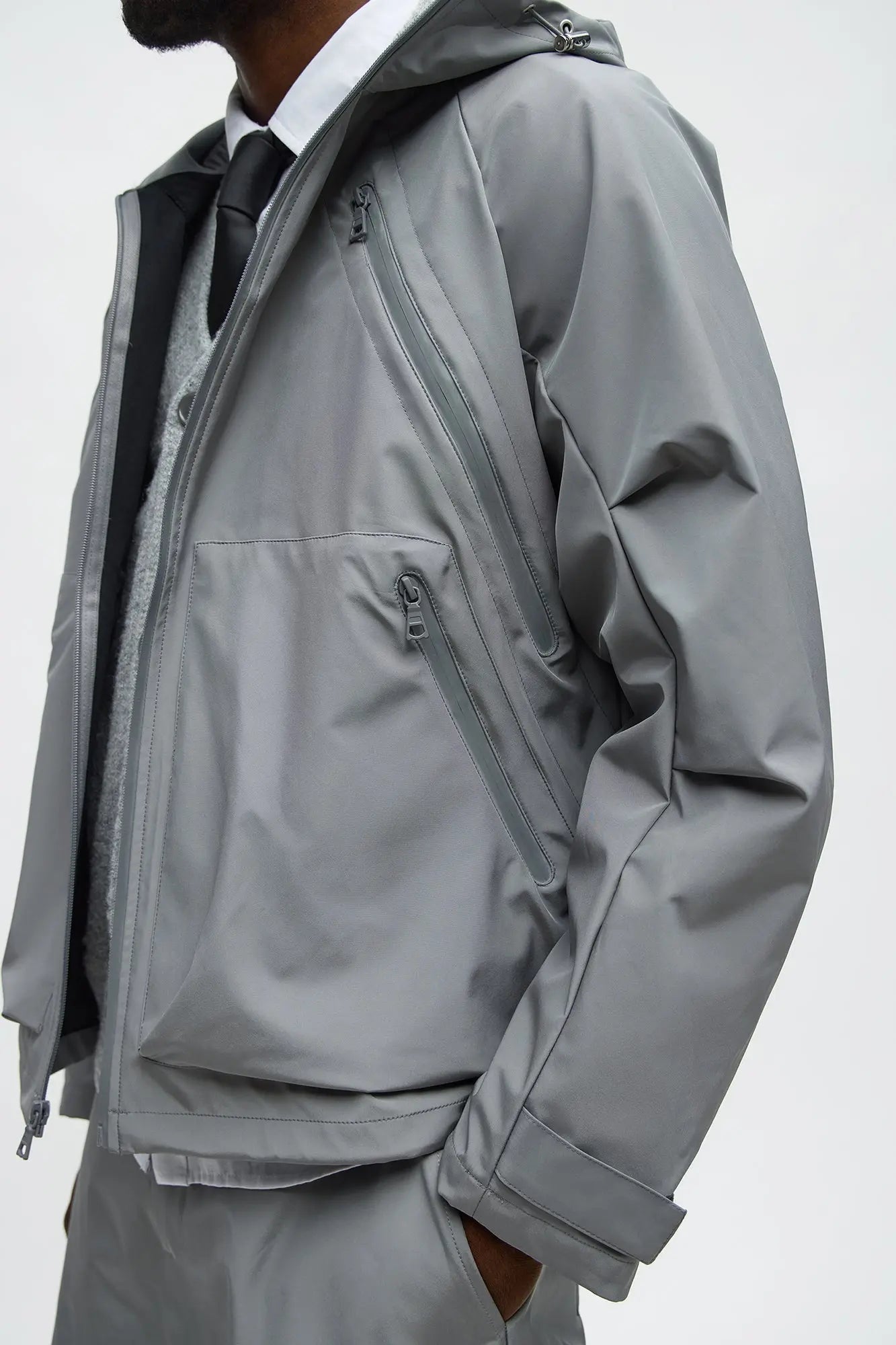 Relaxed Peak Hooded Tech Zip Jacket - Grey