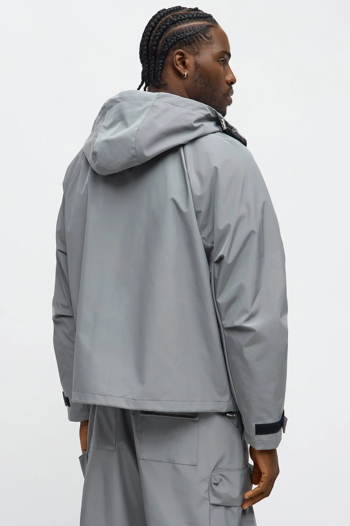Relaxed Peak Hooded Tech Zip Jacket - Grey