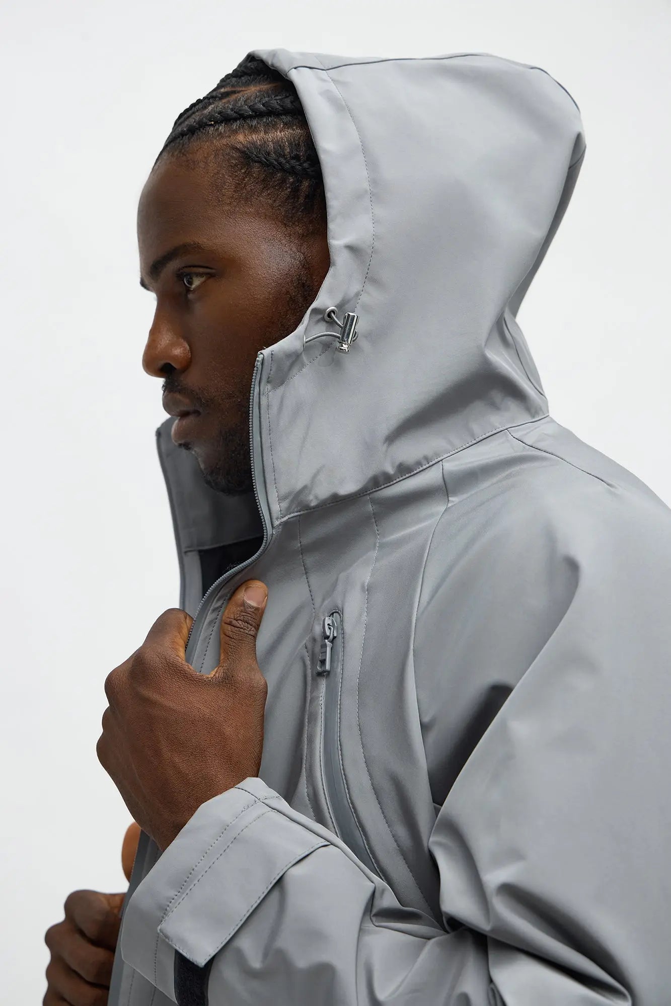 Relaxed Peak Hooded Tech Zip Jacket - Grey