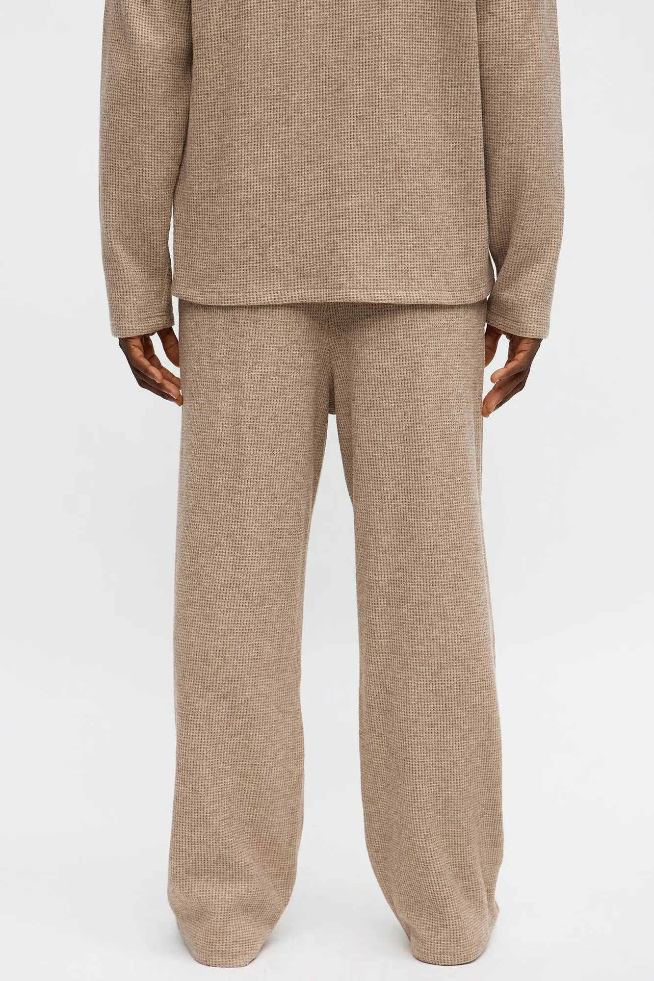 Relaxed Straight Cozy Waffle Textured Pant - Tan