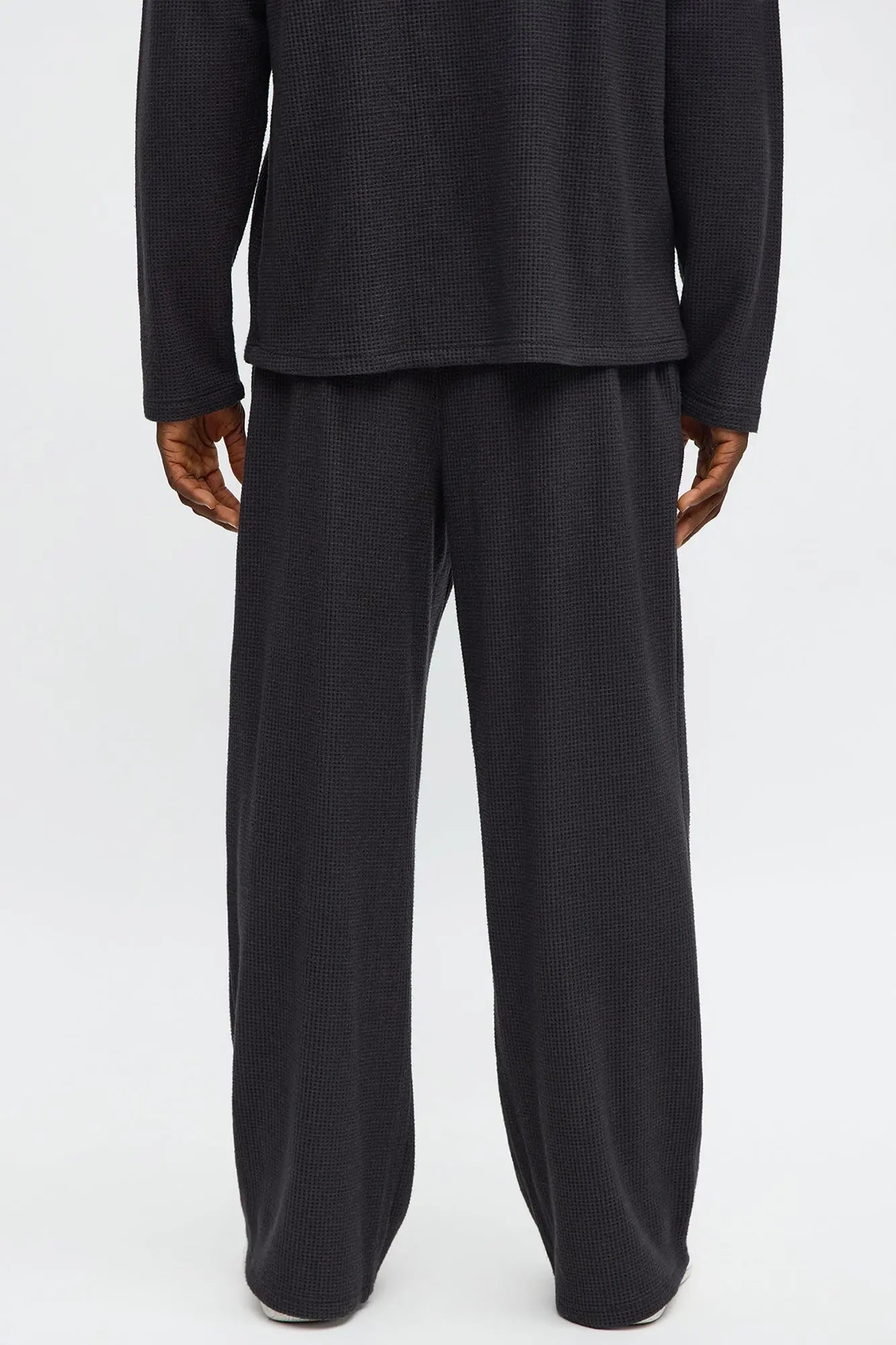 Relaxed Straight Cozy Waffle Textured Pant - Charcoal