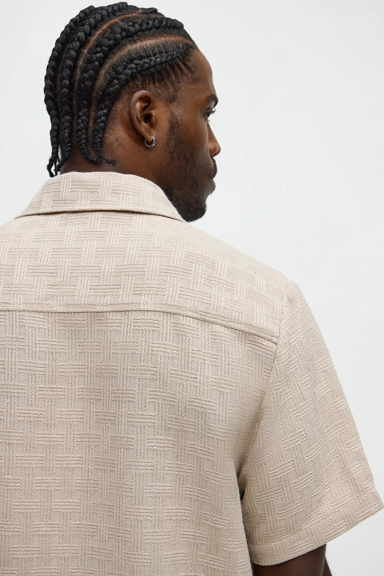 Crosshatch Textured Short Sleeve Button Up Shirt - Taupe