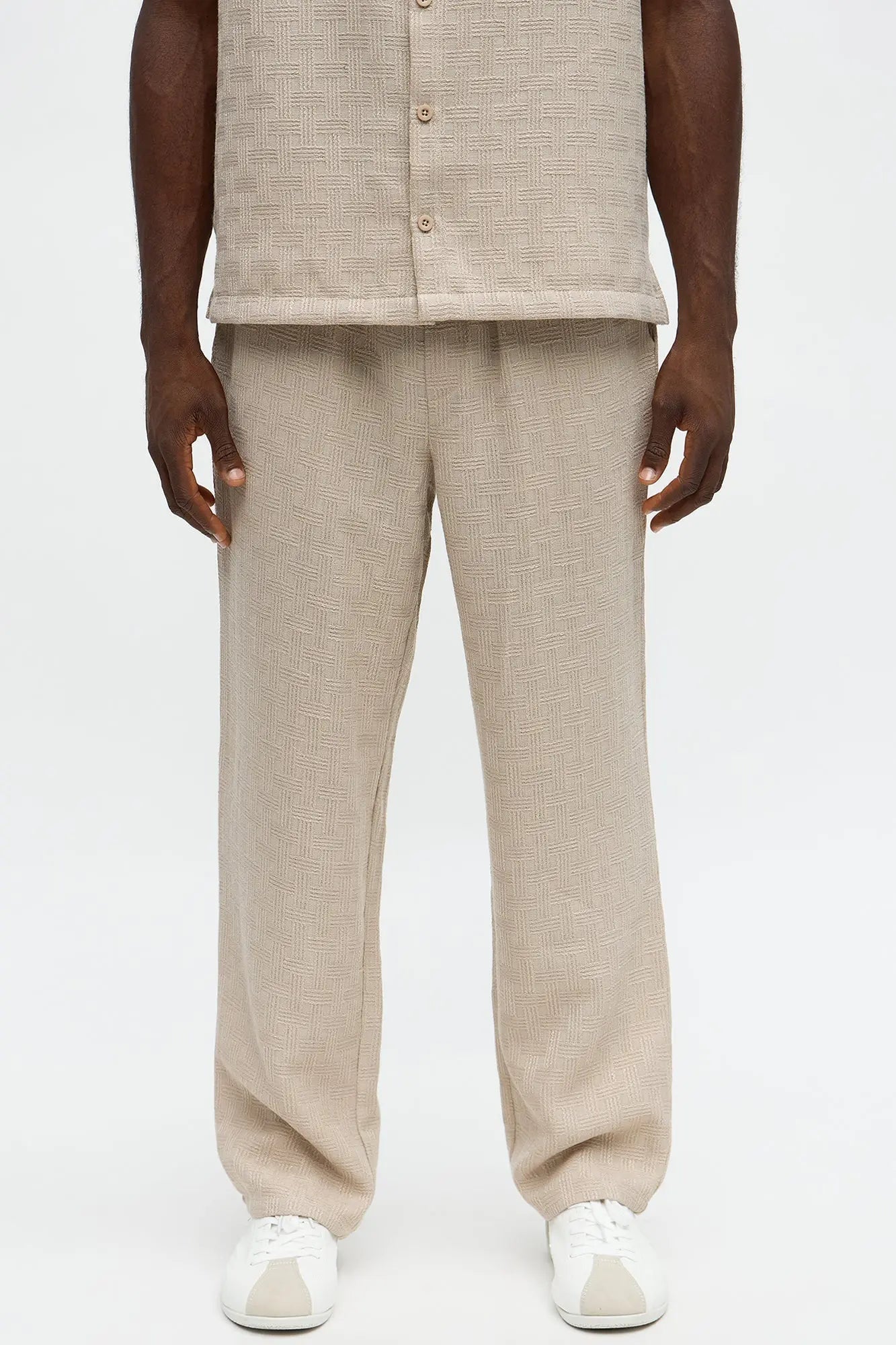 Straight Crosshatch Textured Pant - Taupe
