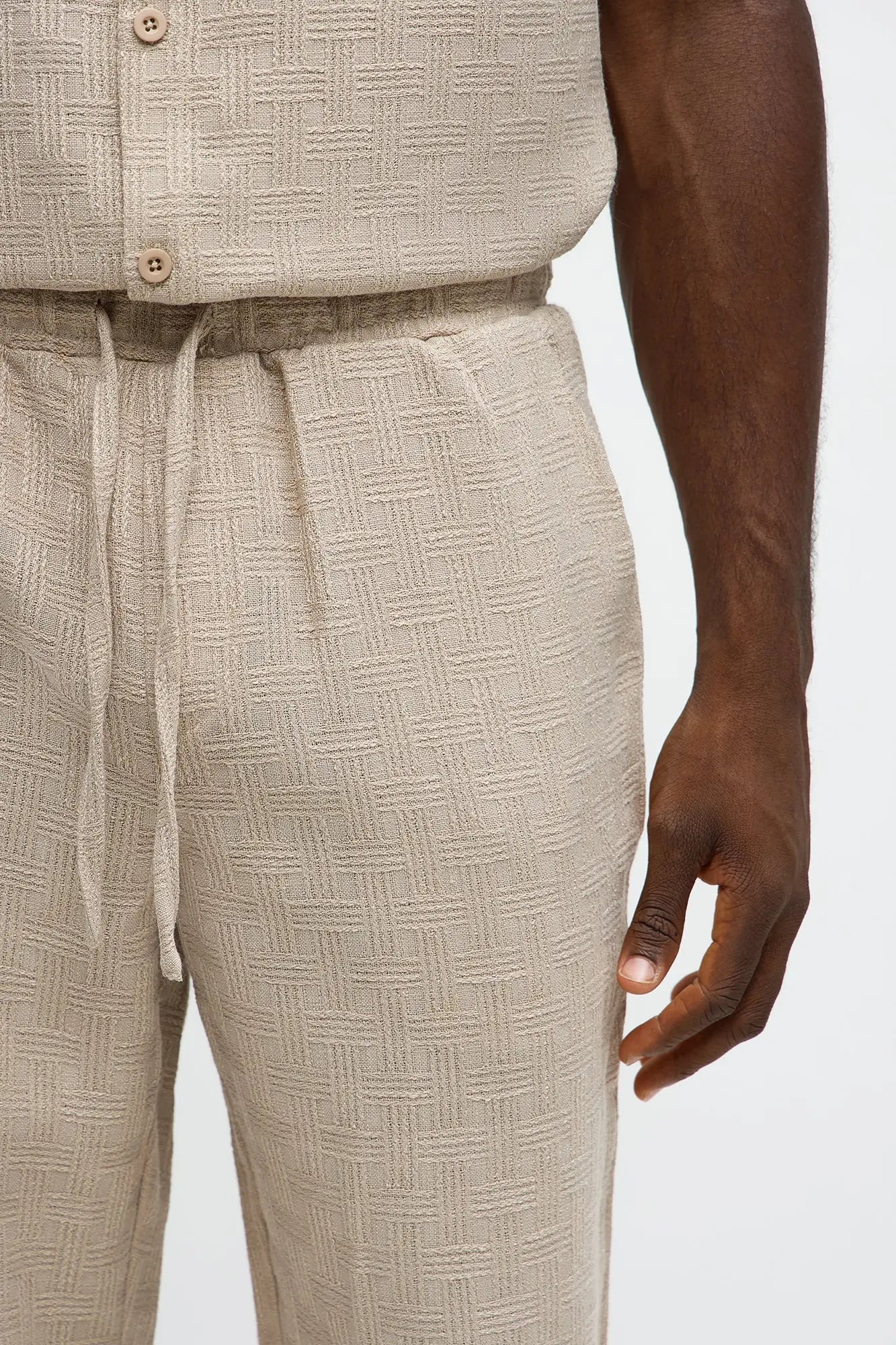 Straight Crosshatch Textured Pant - Taupe