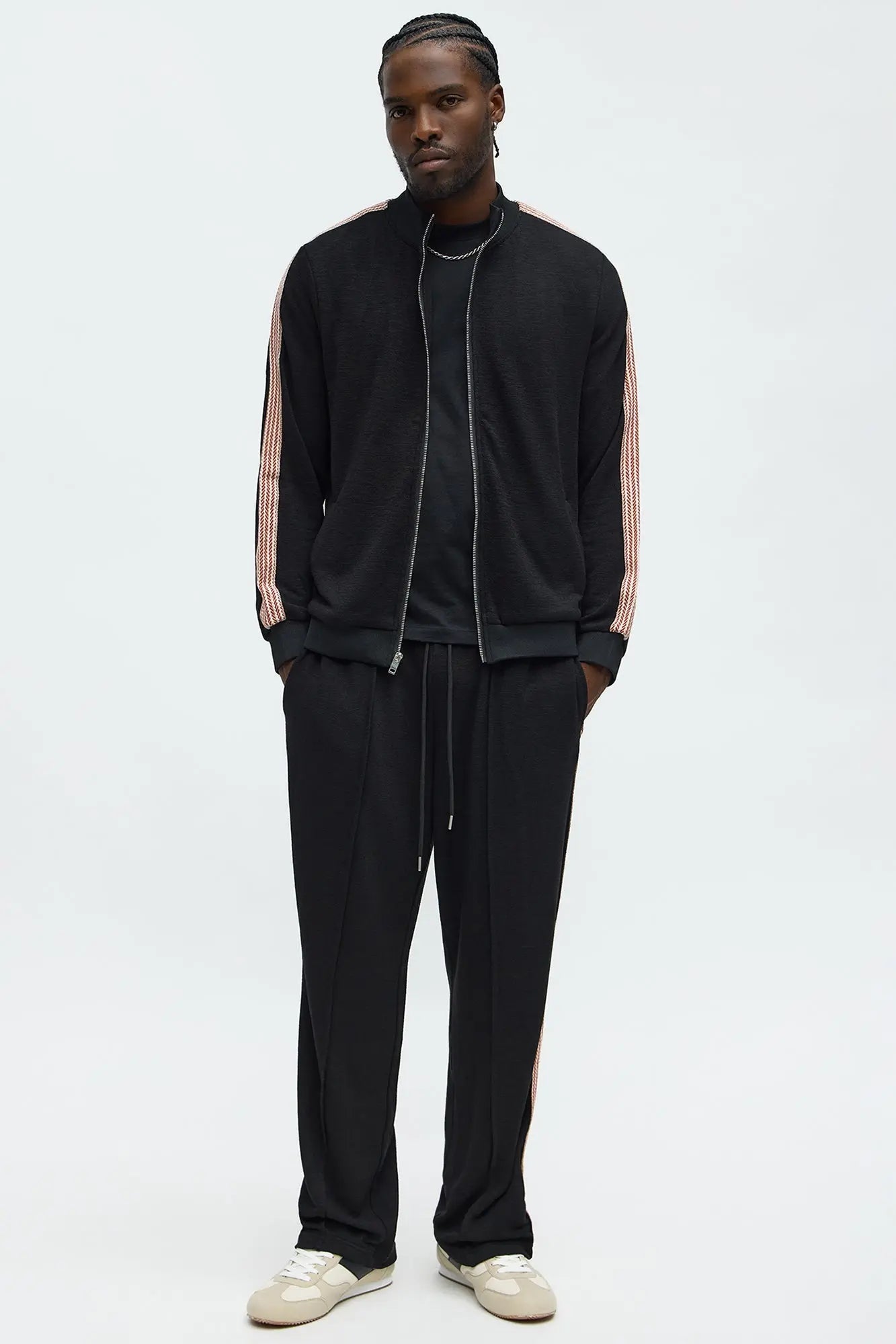 Casual Taped Roped Track Jacket - Black