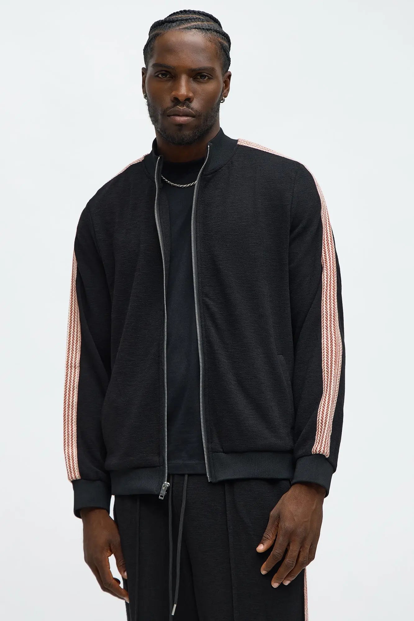 Casual Taped Roped Track Jacket - Black