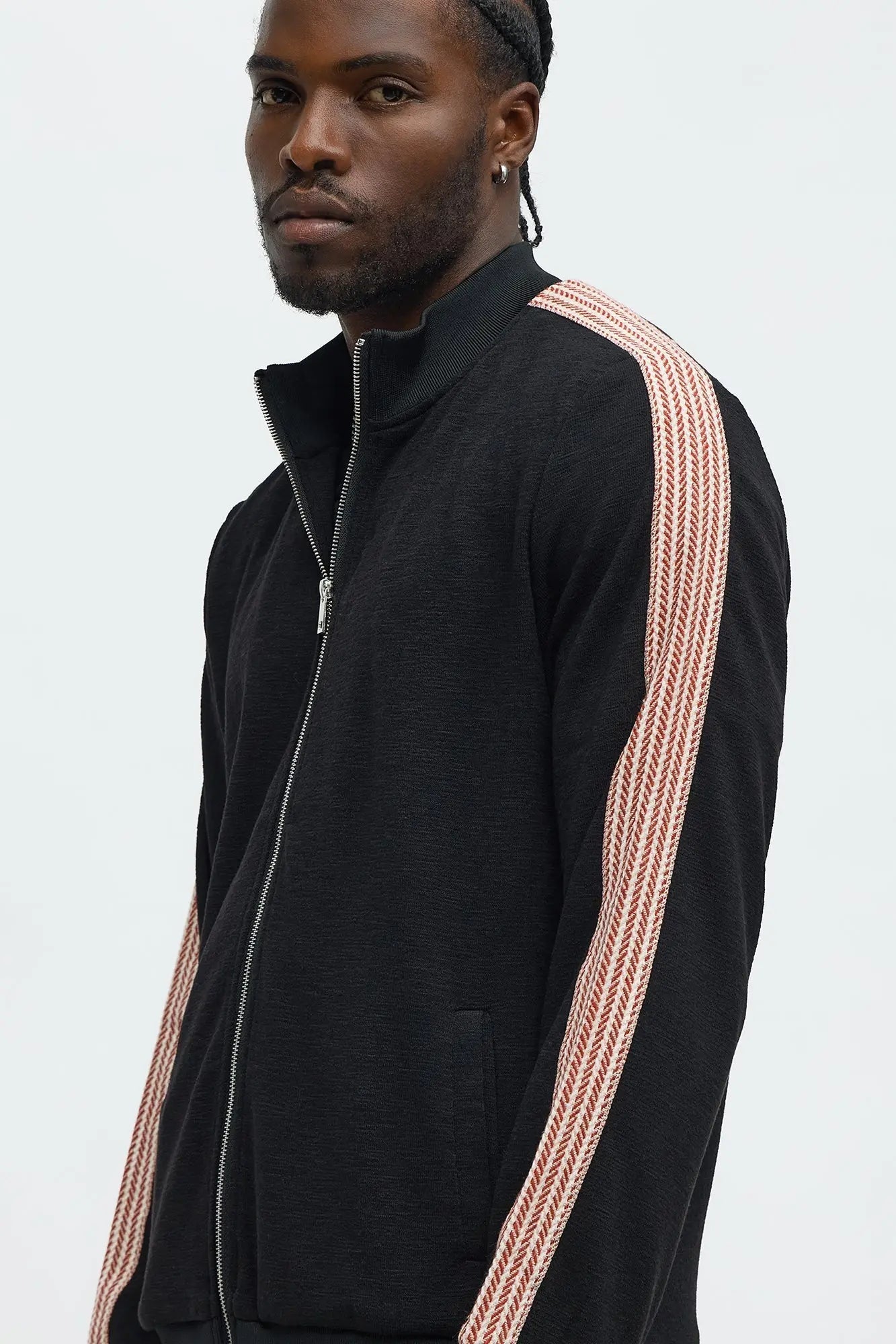 Casual Taped Roped Track Jacket - Black