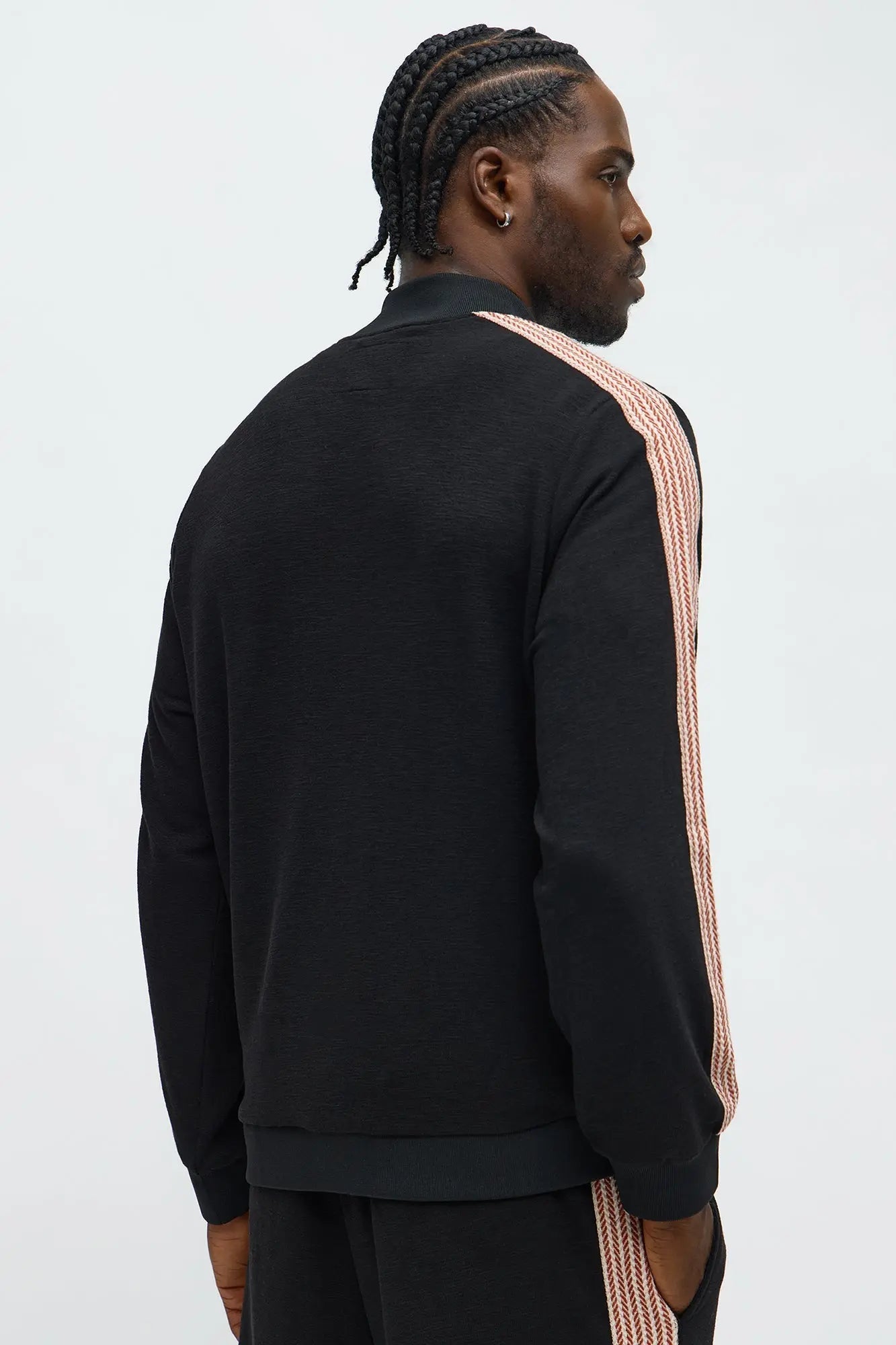 Casual Taped Roped Track Jacket - Black