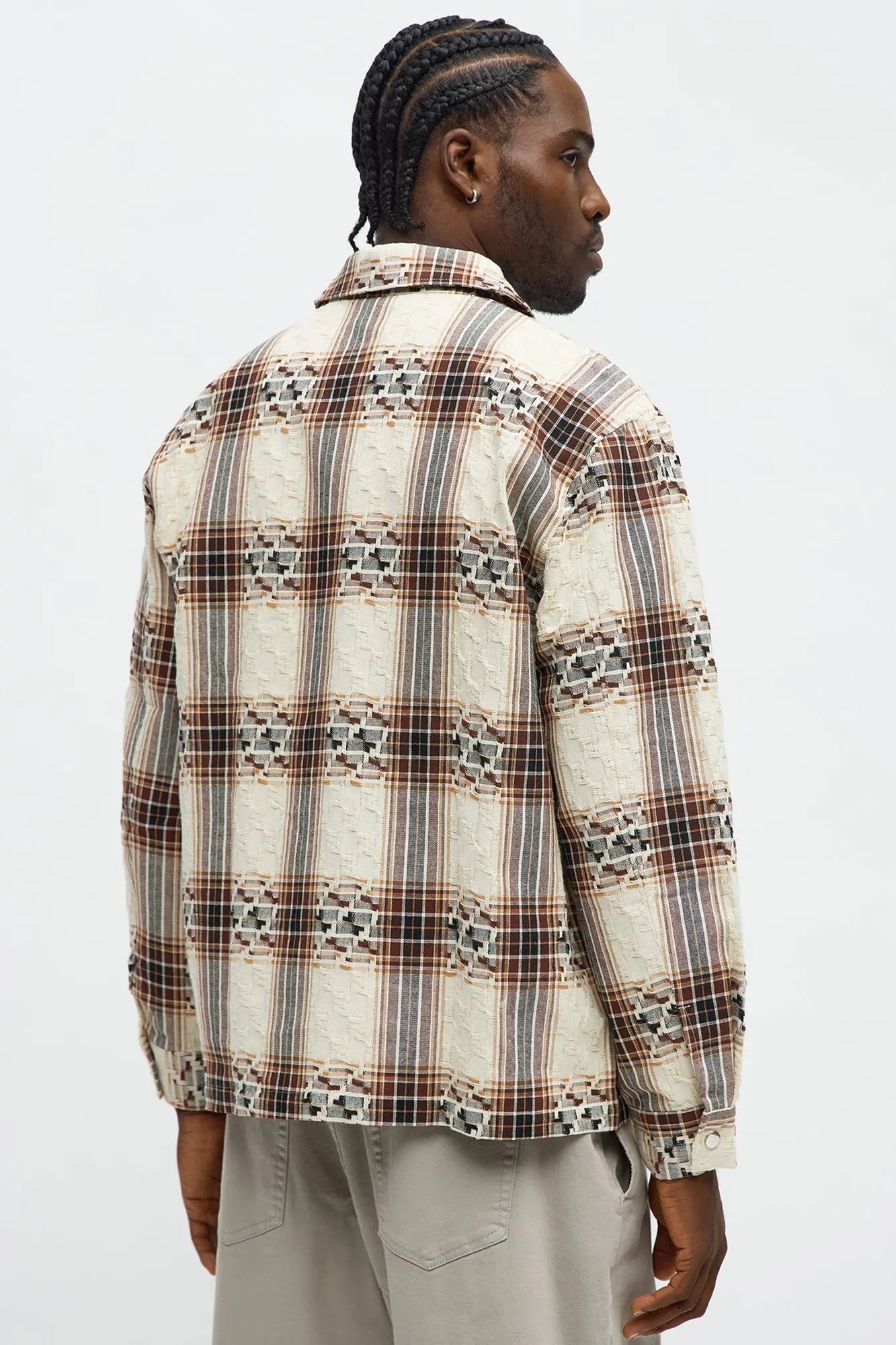 Plaid Zip Up Shirt - Brown Combo