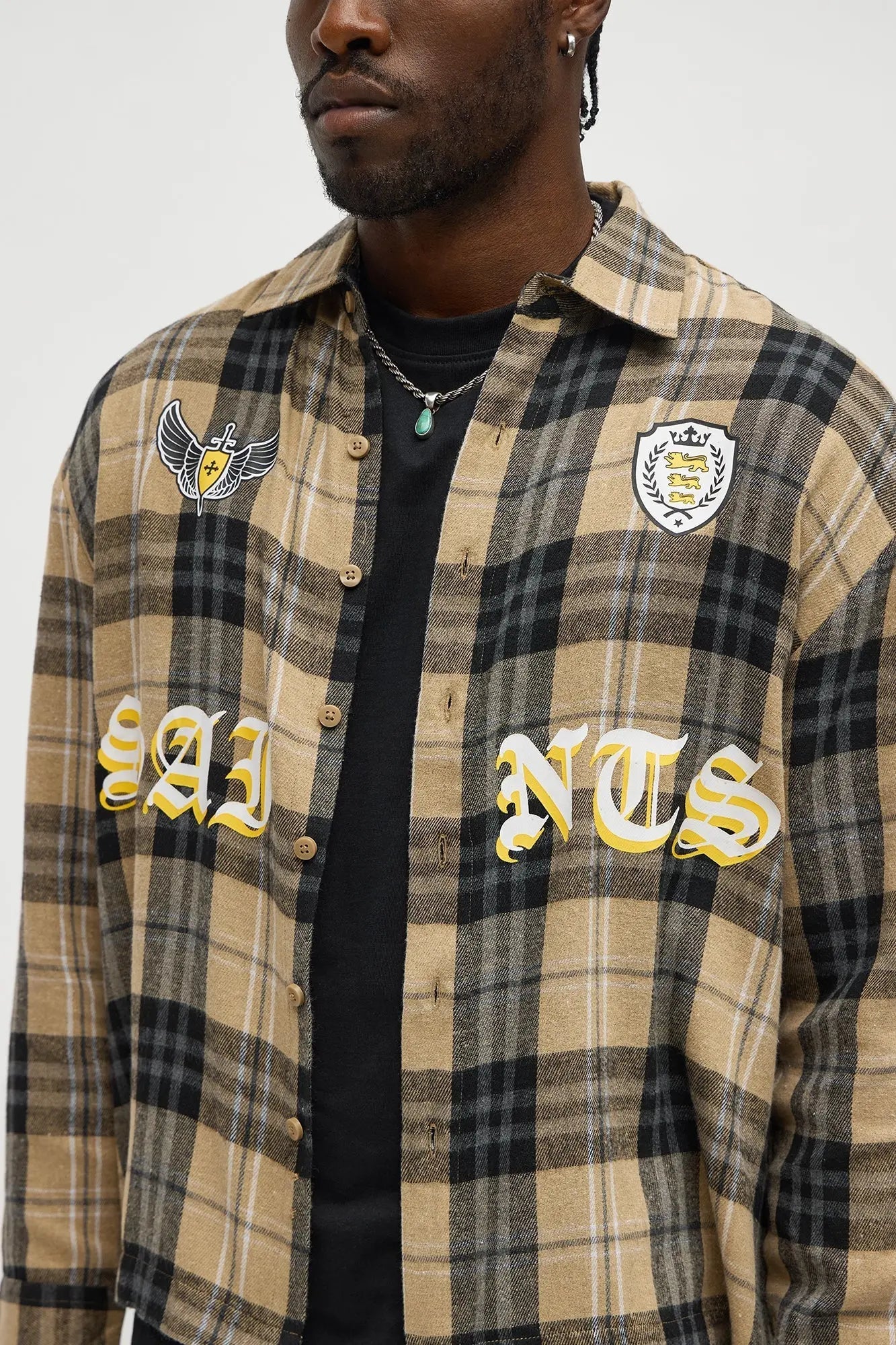 Saints Patched Up Printed Flannel - Taupe/combo