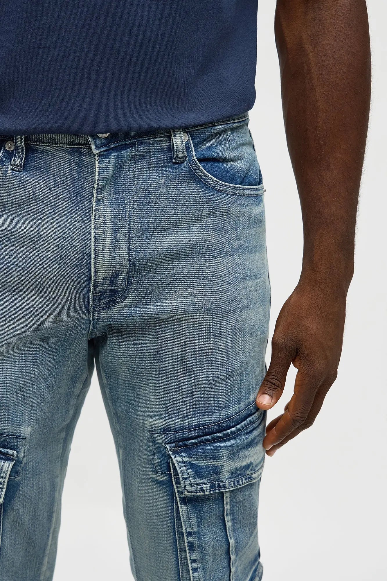 Stacked Skinny Flare Michel Cargo Jean - Medium Blue Wash