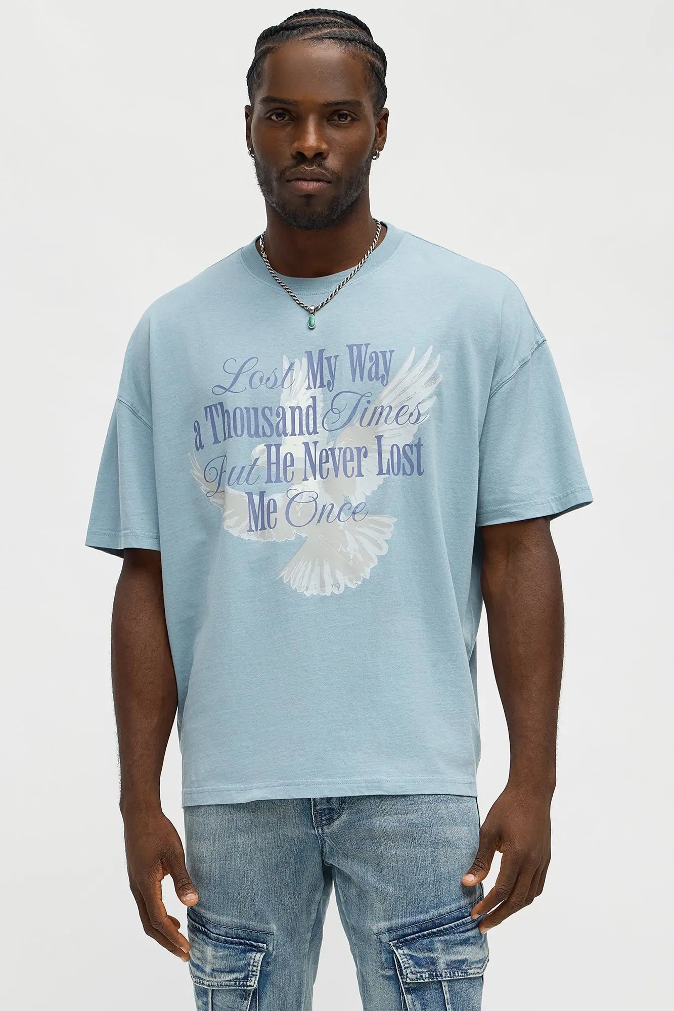 Lost My Way Oversized Short Sleeve Tee - Light Blue
