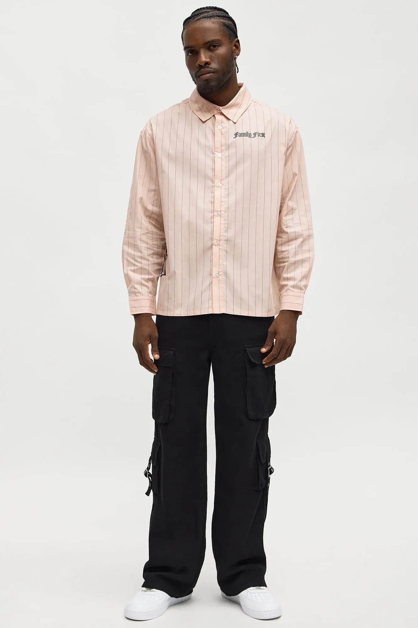 Oversized Graphic Printed Long Sleeve Button Up Shirt - Pink/combo
