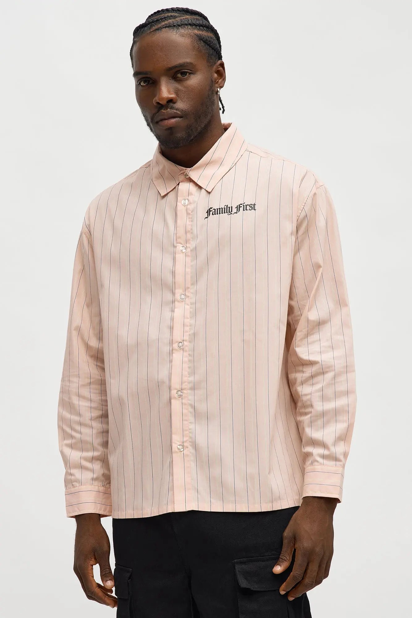 Oversized Graphic Printed Long Sleeve Button Up Shirt - Pink/combo